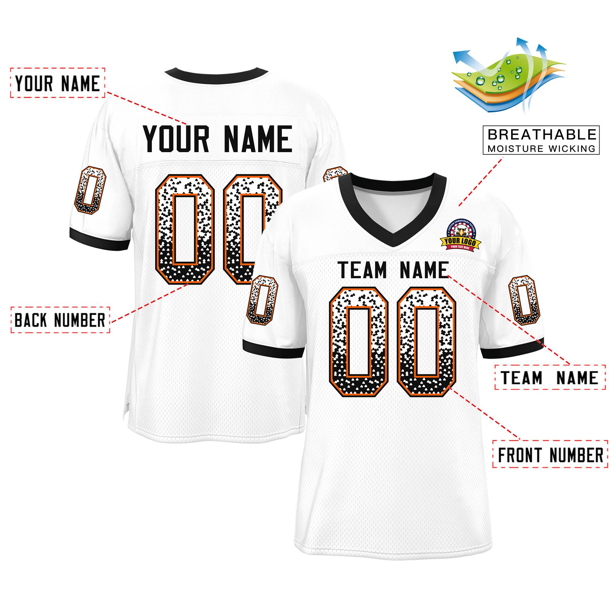 Custom White Black-Orange Drift Fashion Mesh Authentic American Football Jersey| KXKSHOP