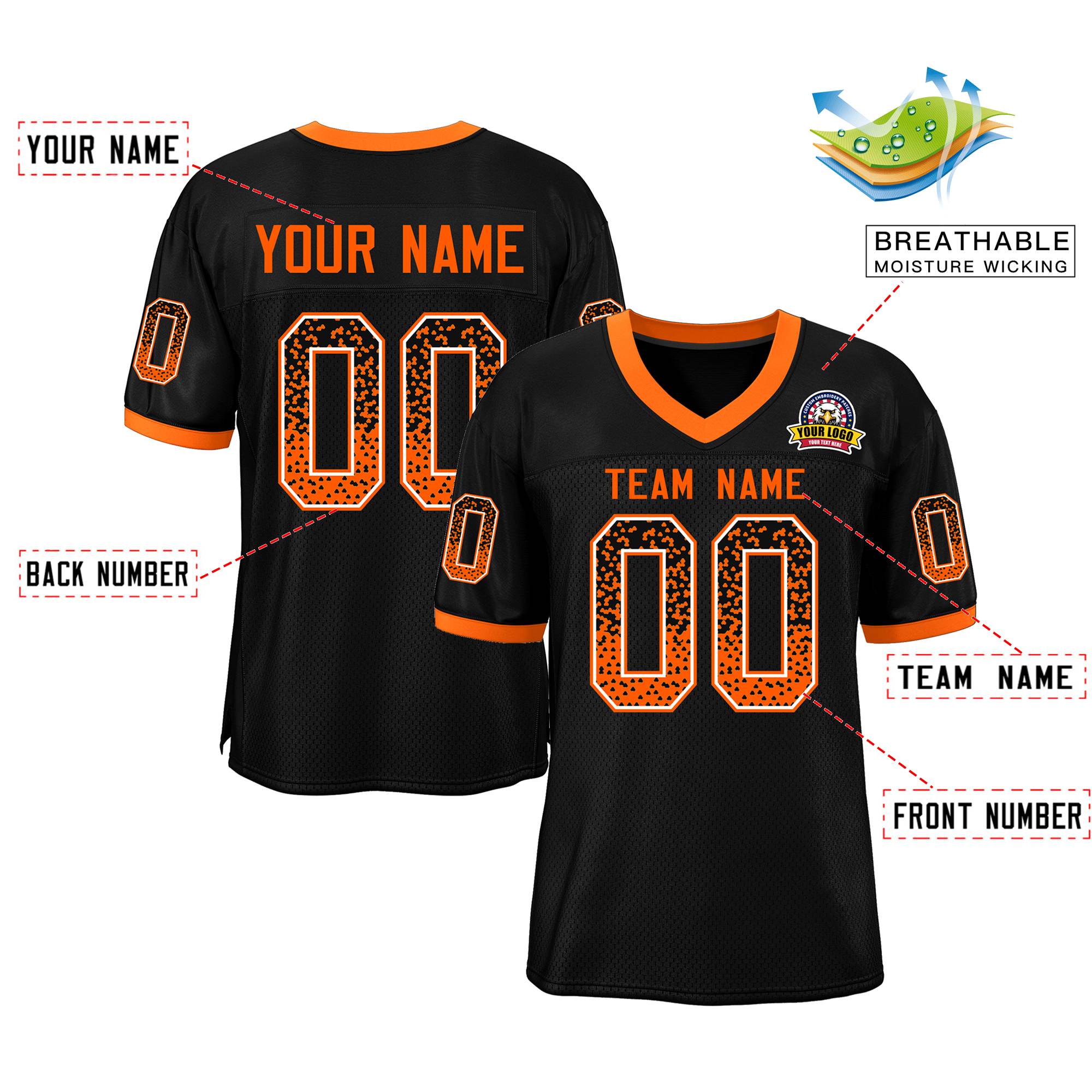 Custom Black Orange-White Drift Fashion Mesh Authentic American Football Jersey| KXKSHOP