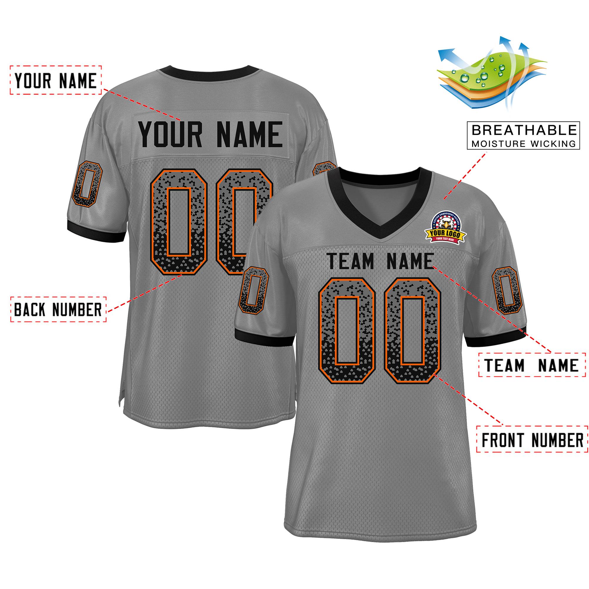 Custom Gray Black-Orange Drift Fashion Mesh Authentic American Football Jersey| KXKSHOP