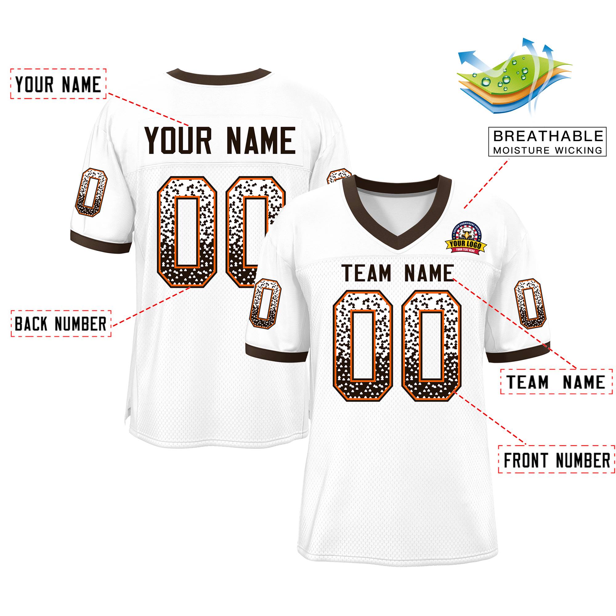 Custom White Brown-Orange Drift Fashion Mesh Authentic American Football Jersey| KXKSHOP