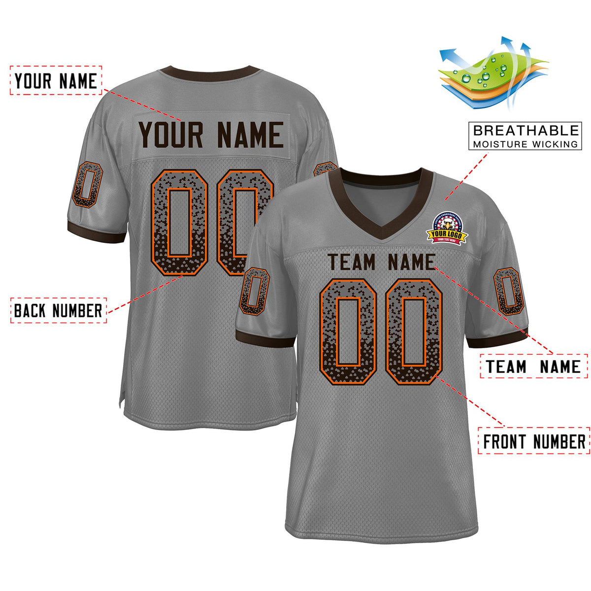 Custom Gray Brown-Orange Drift Fashion Mesh Authentic American Football Jersey| KXKSHOP