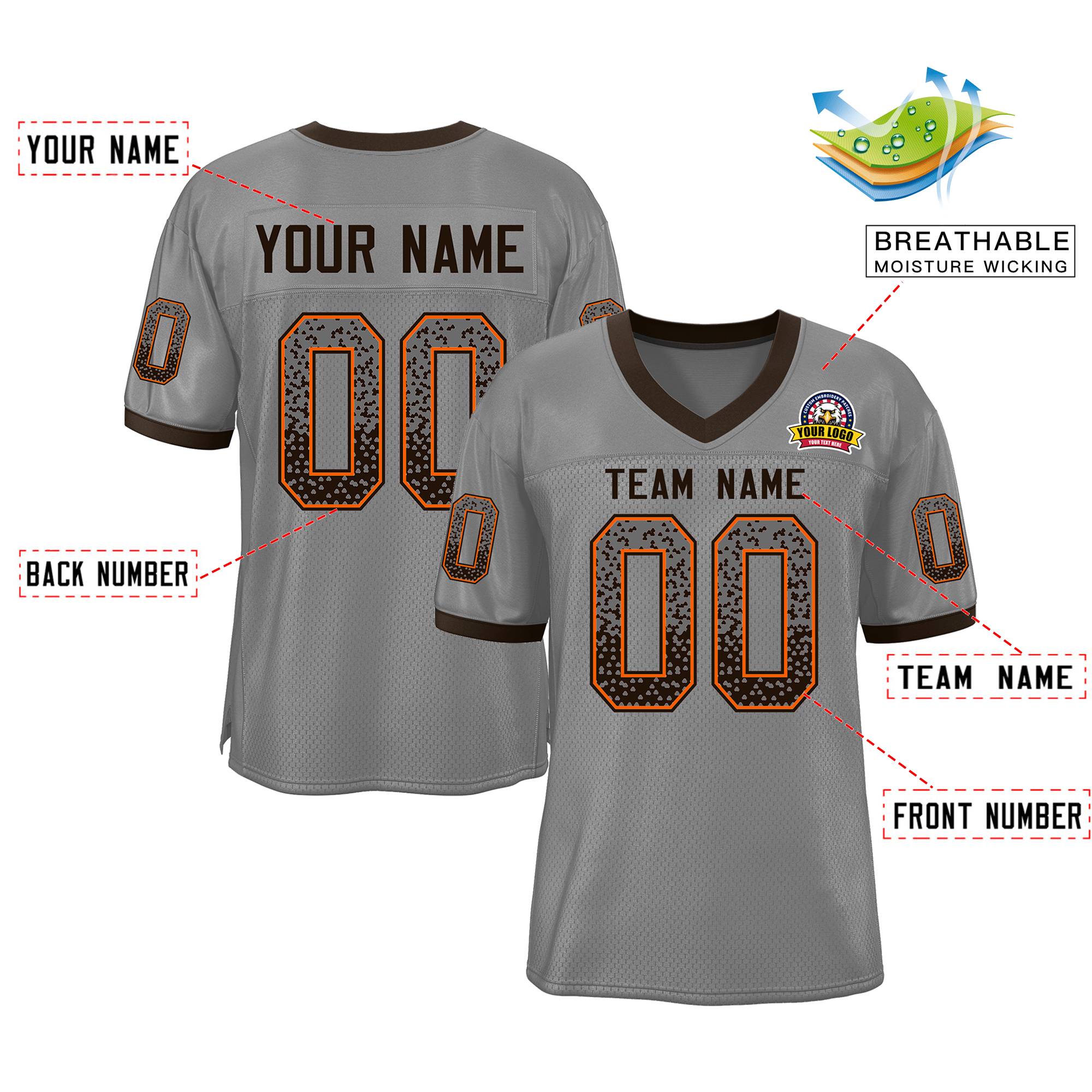 Custom Gray Brown-Orange Drift Fashion Mesh Authentic American Football Jersey| KXKSHOP