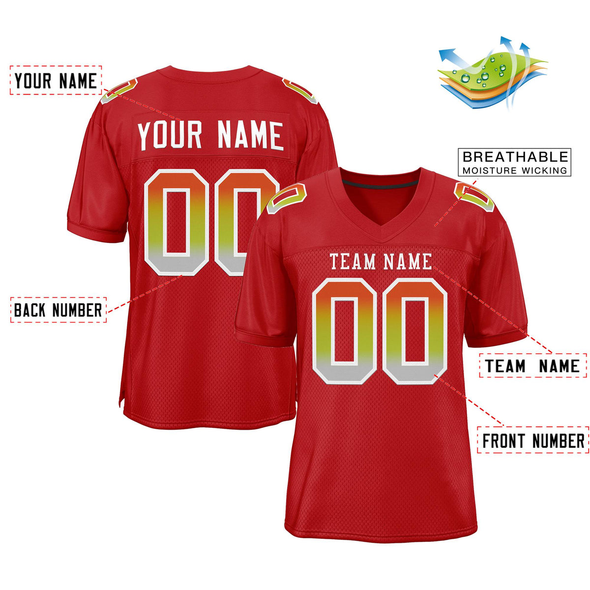 Custom Red White-Red Gradient Fashion Outdoor Authentic American Football Jersey| KXKSHOP