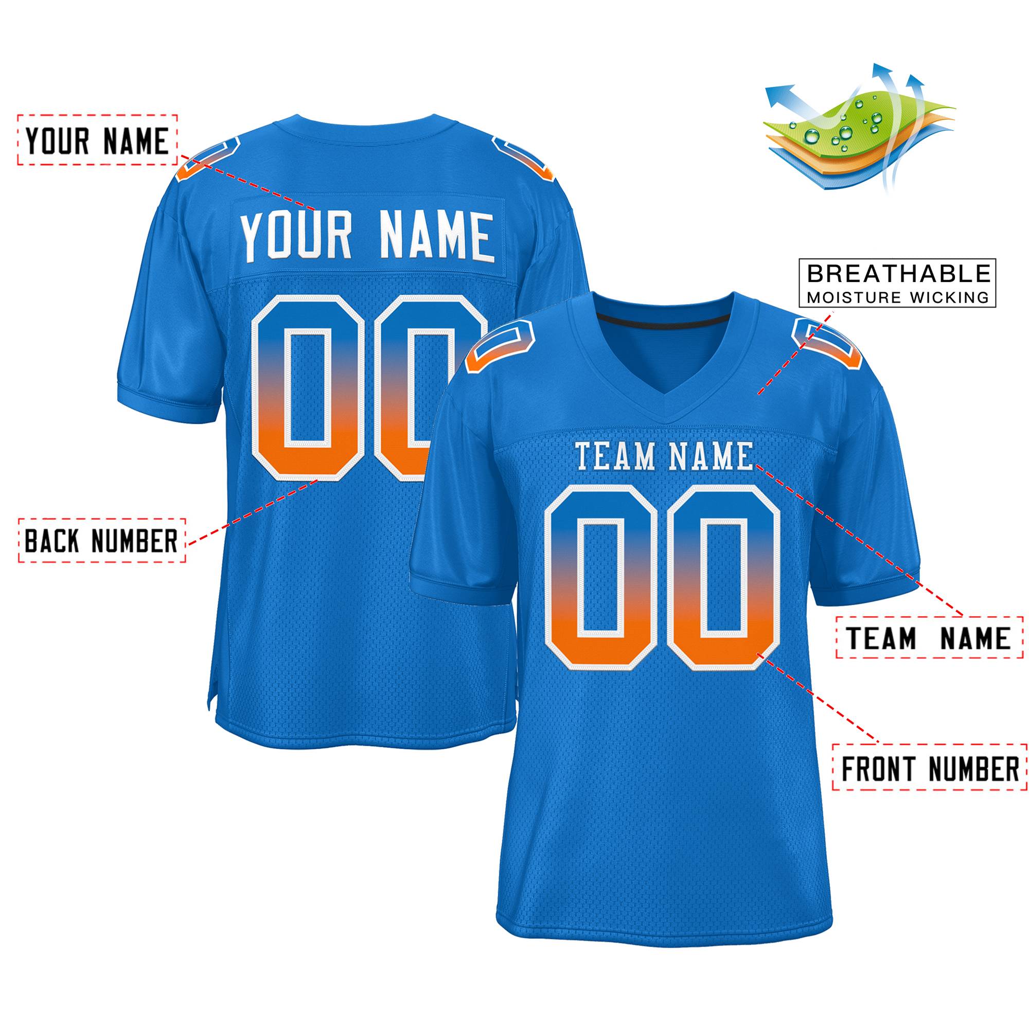 Custom Panther Blue White-Panther Blue Gradient Fashion Outdoor Authentic American Football Jersey| KXKSHOP