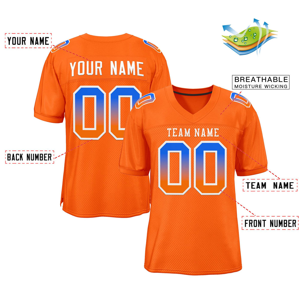 Custom Orange White-Orange Gradient Fashion Outdoor Authentic American Football Jersey| KXKSHOP