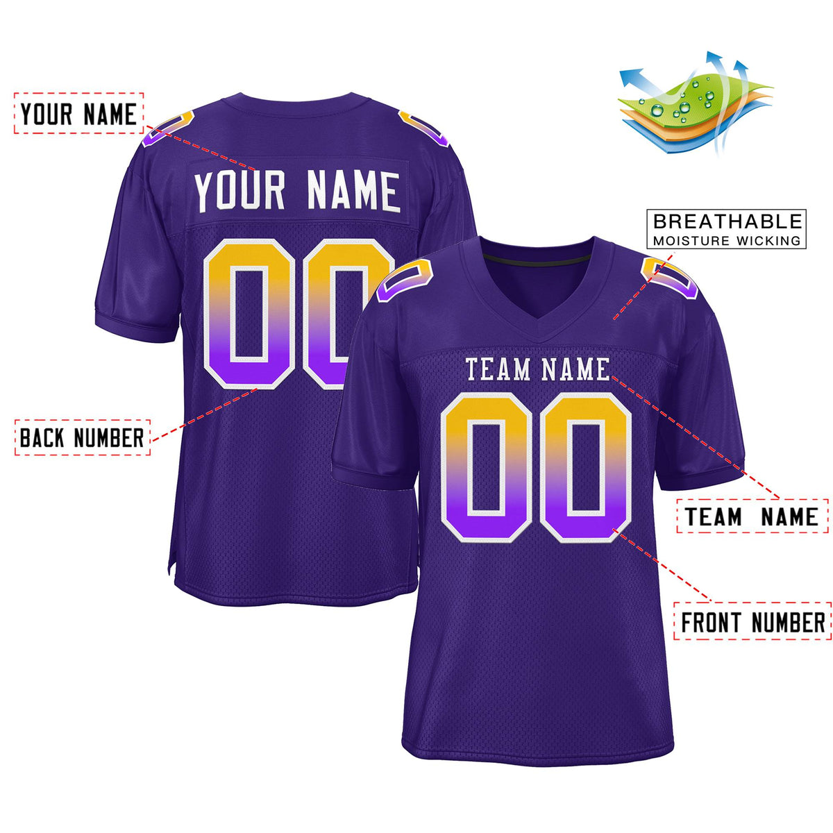 Custom Purple White-Purple Gradient Fashion Outdoor Authentic American Football Jersey| KXKSHOP