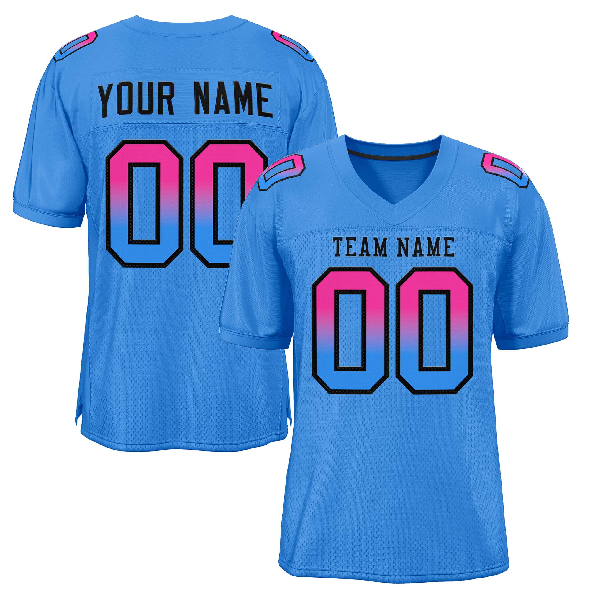 Custom Powder Blue Black Powder Blue Gradient Fashion Outdoor Authentic American Football Jersey| KXKSHOP
