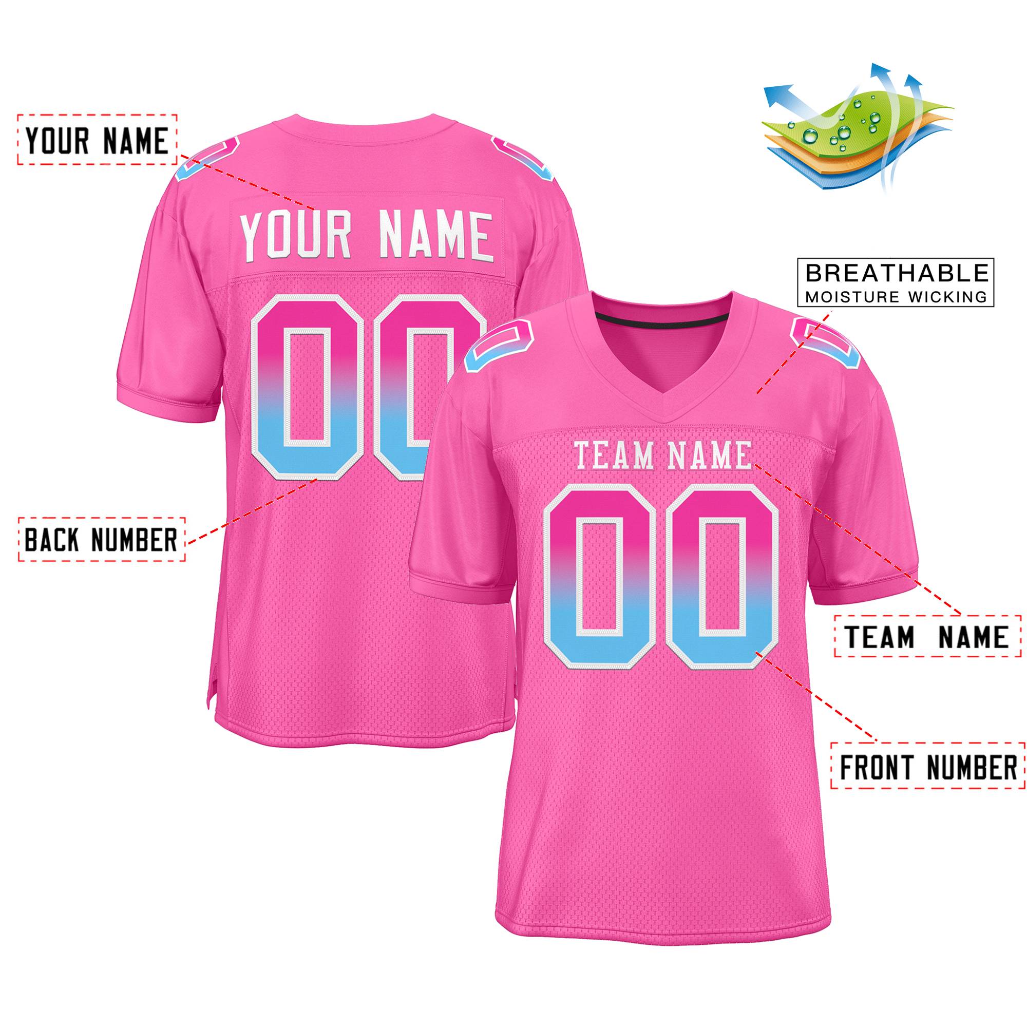 Custom Pink White-Pink Gradient Fashion Outdoor Authentic American Football Jersey| KXKSHOP