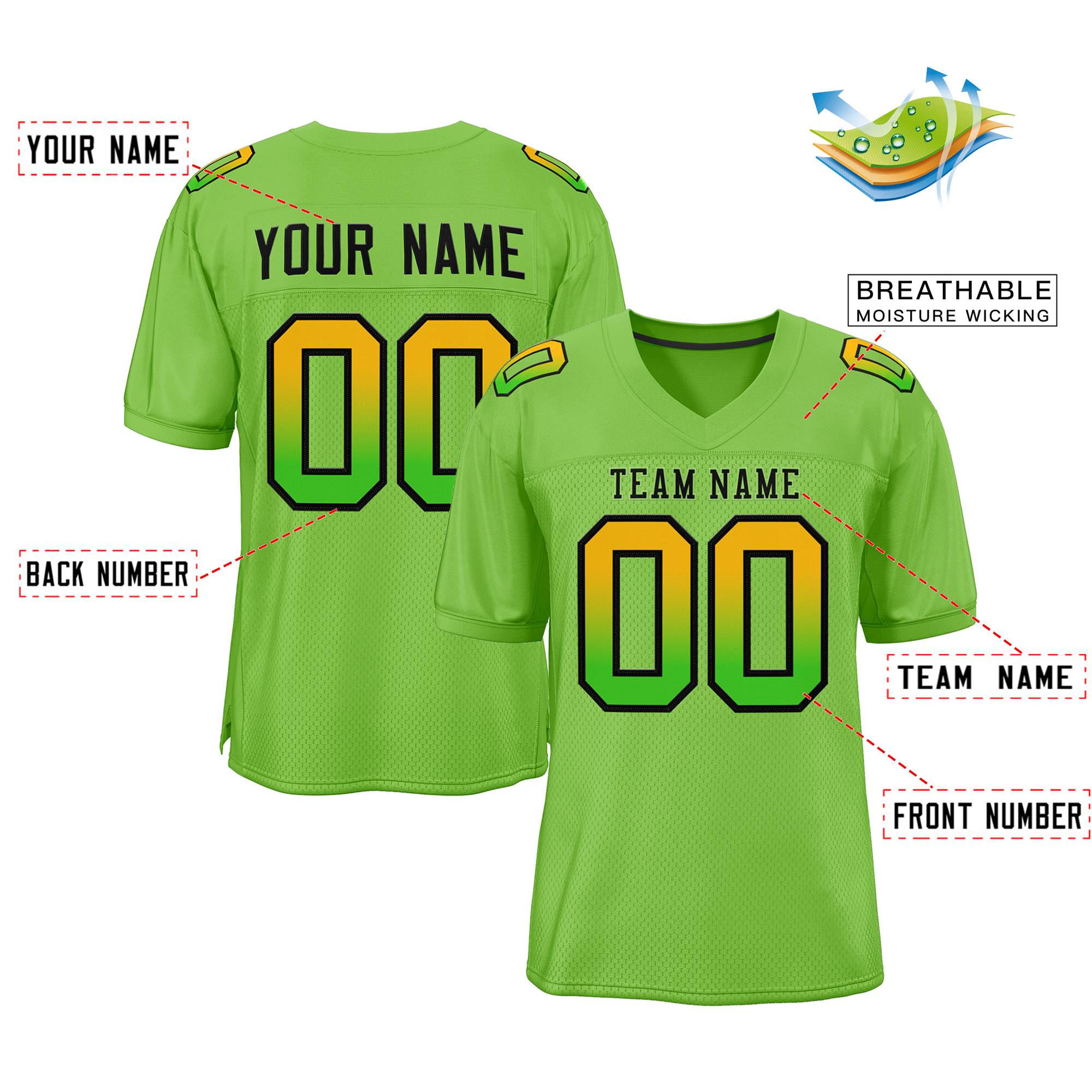 Custom Neon Green Black-Neon Green Gradient Fashion Outdoor Authentic American Football Jersey| KXKSHOP