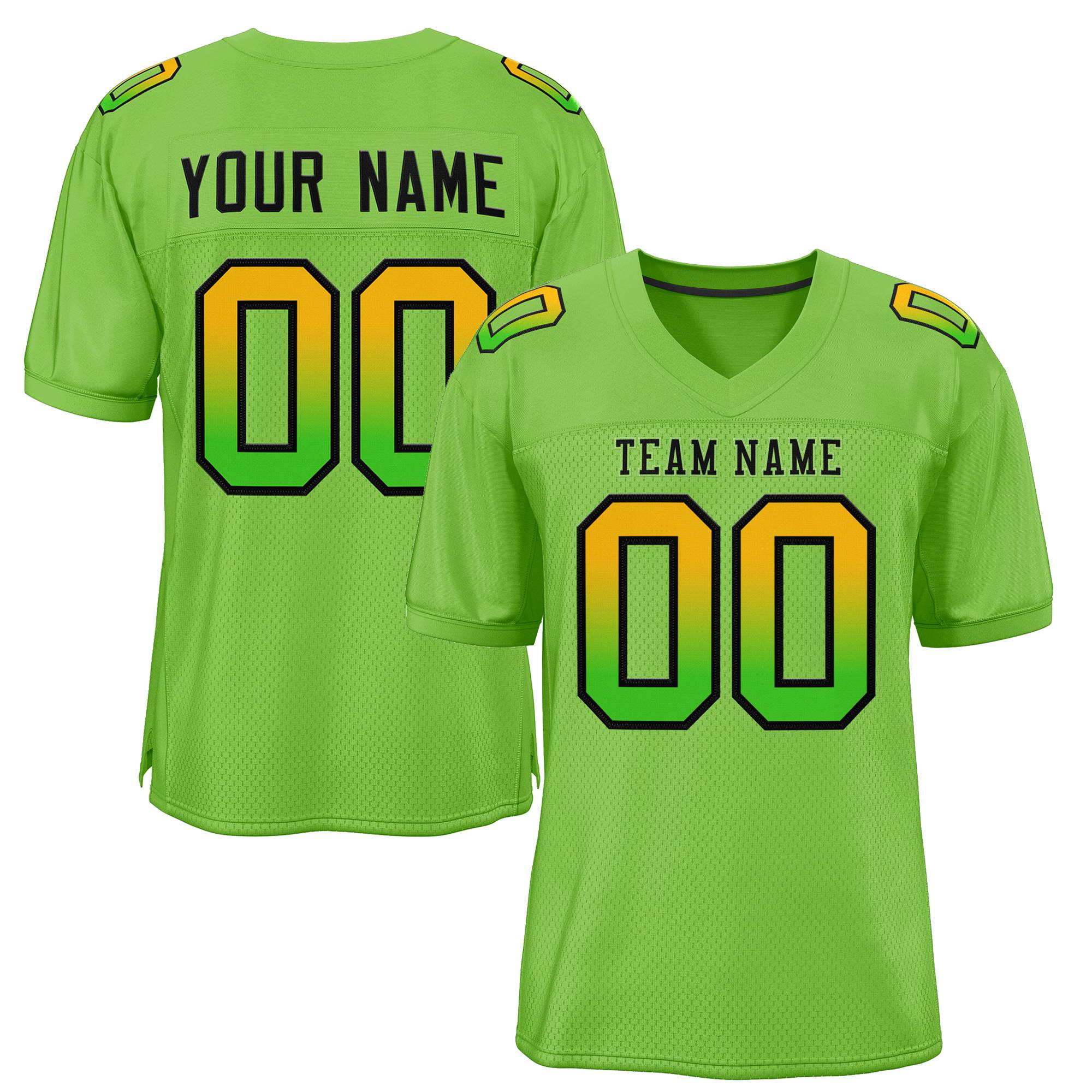 Custom Neon Green Black-Neon Green Gradient Fashion Outdoor Authentic American Football Jersey| KXKSHOP