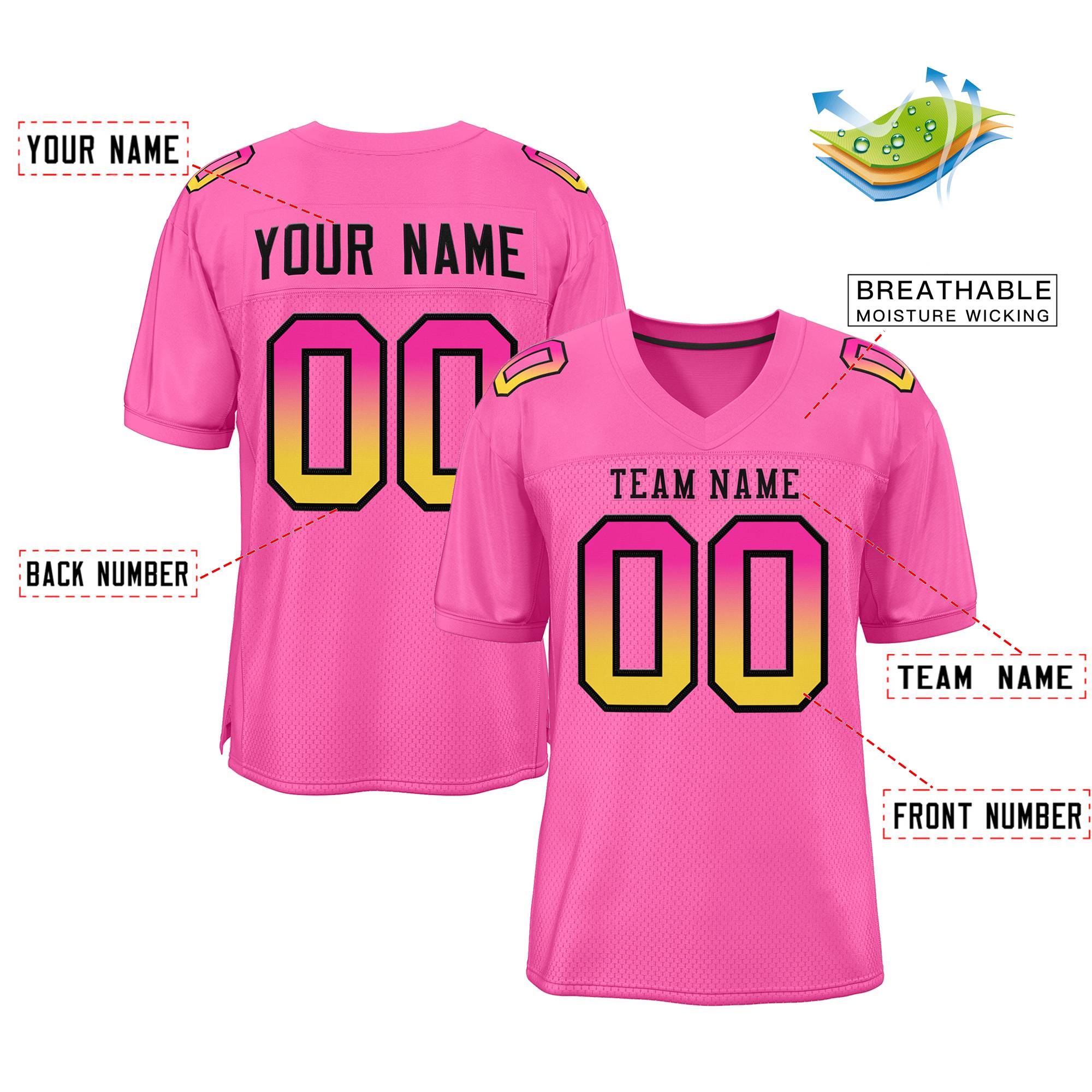 Custom Pink Black-Pink Gradient Fashion Outdoor Authentic American Football Jersey| KXKSHOP