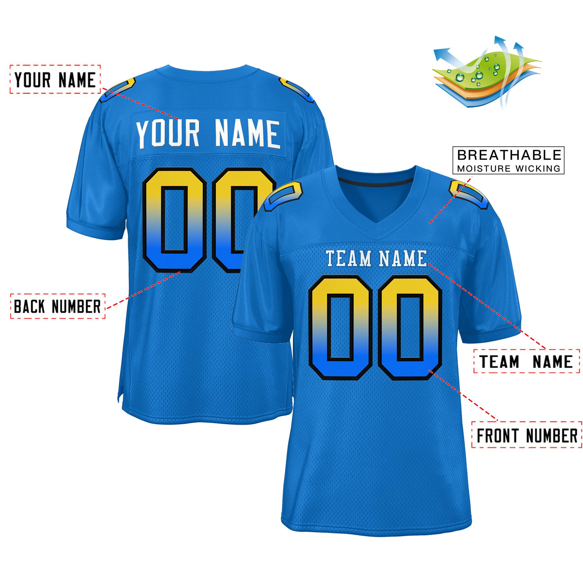 Custom Panther Blue White Gradient Fashion Outdoor Authentic American Football Jersey| KXKSHOP