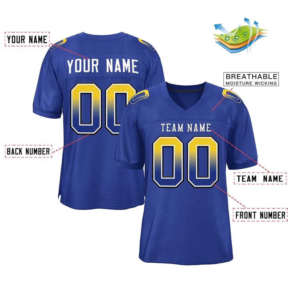 Custom Royal White-Royal Gradient Fashion Outdoor Authentic American Football Jersey| KXKSHOP