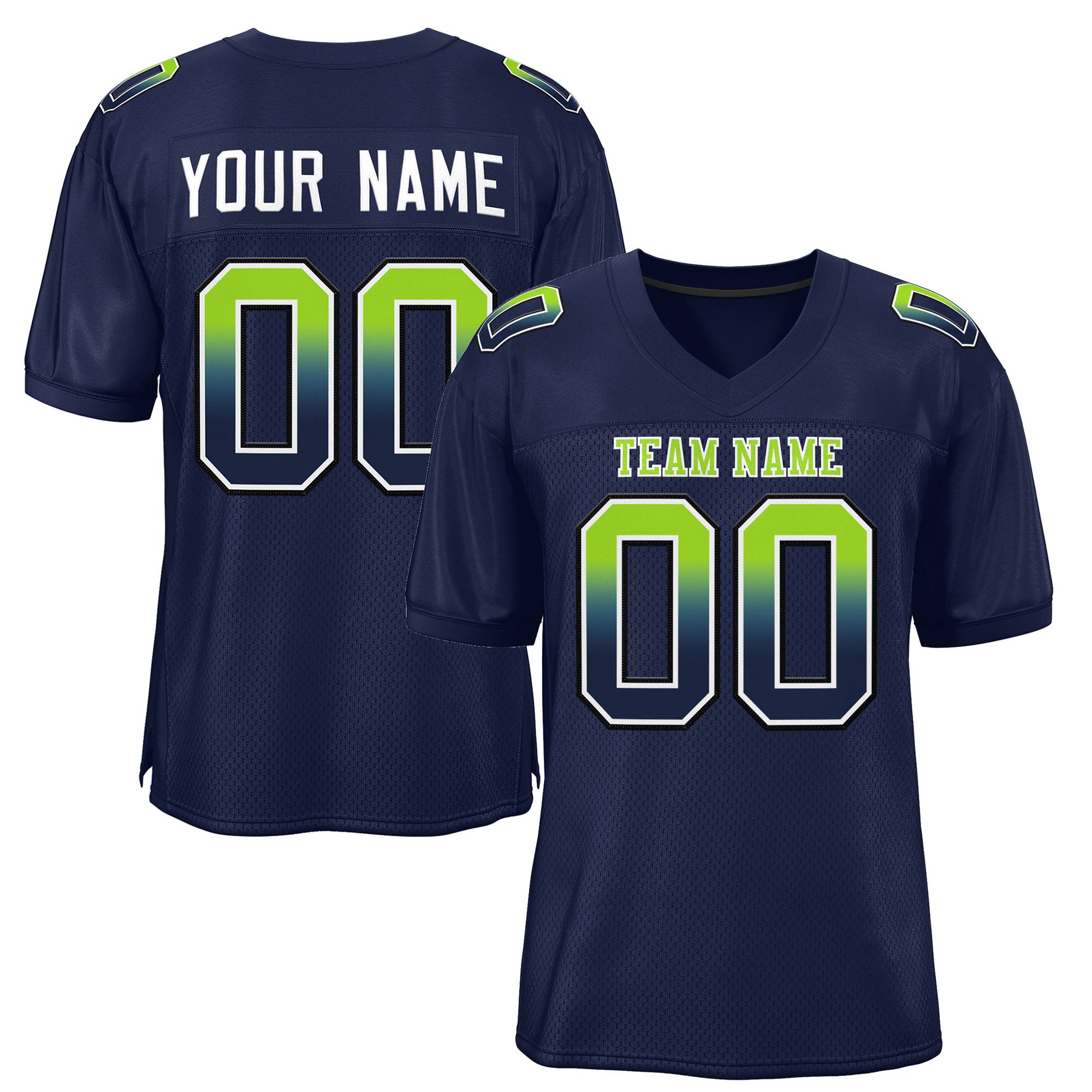 Custom Navy Neon Green-White Gradient Fashion Outdoor Authentic American Football Jersey| KXKSHOP