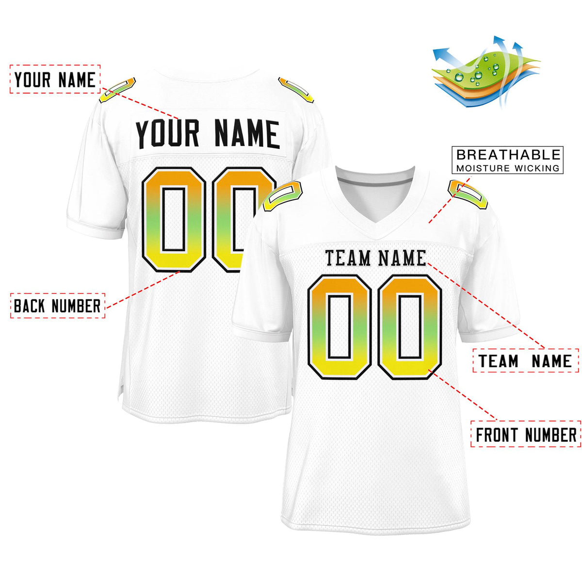 Custom White Black-White Gradient Fashion Outdoor Authentic American Football Jersey| KXKSHOP