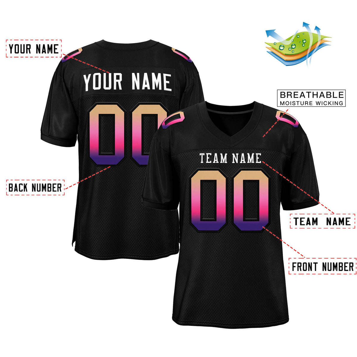 Custom Black White-Black Gradient Fashion Outdoor Authentic American Football Jersey| KXKSHOP