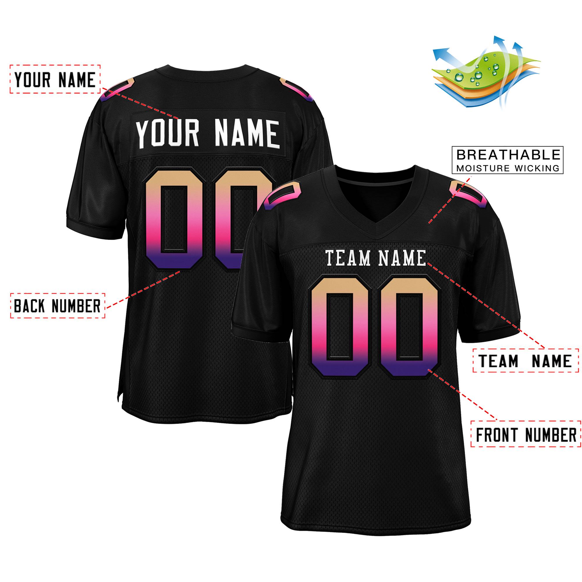 Custom Black White-Black Gradient Fashion Outdoor Authentic American Football Jersey| KXKSHOP