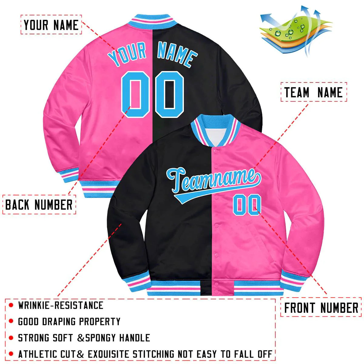 Custom Pink Black-White Two Tone Split Fashion Letterman Baseball Jacket
