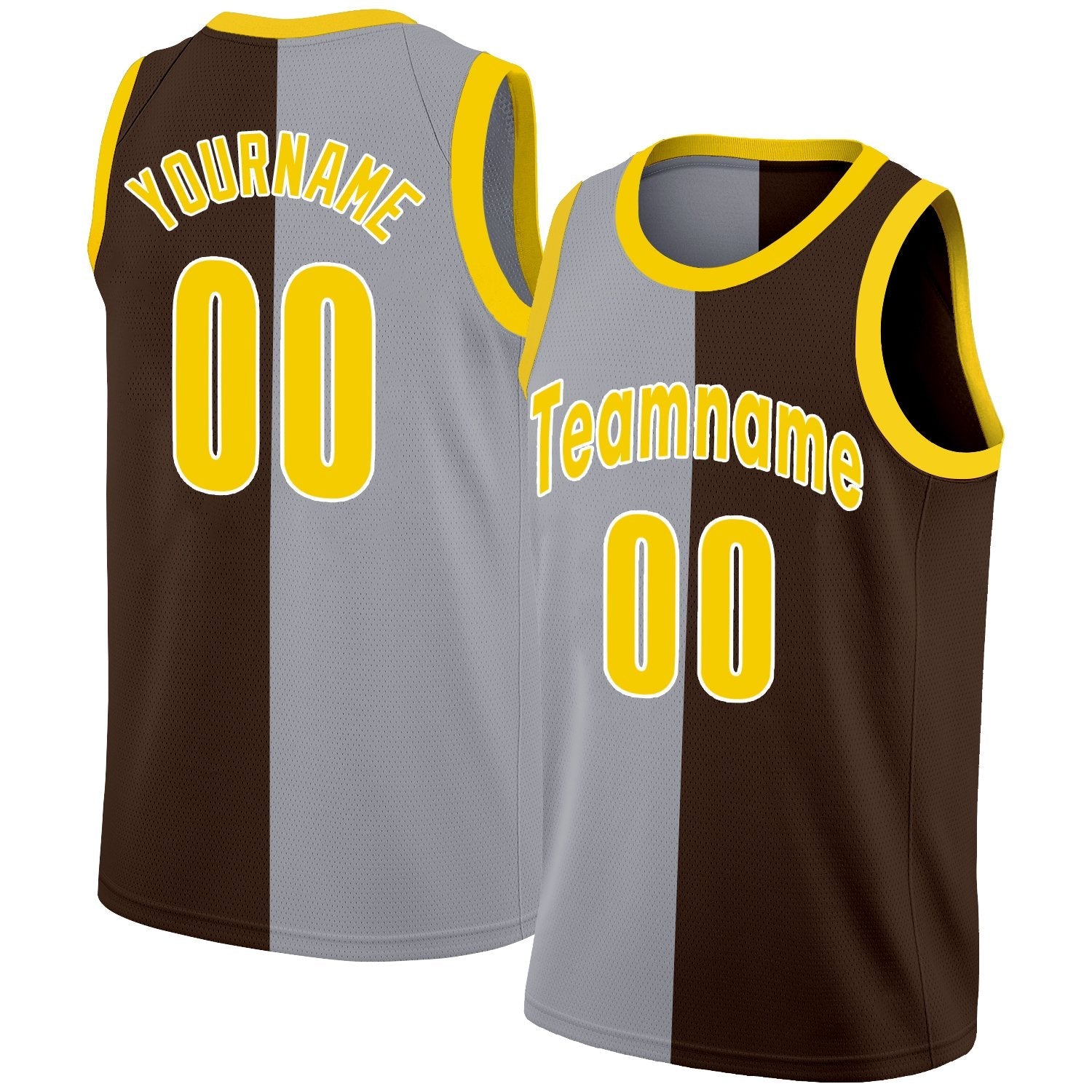 Custom Brown Yellow-White Split Fashion Tops Basketball Jersey| KXKSHOP