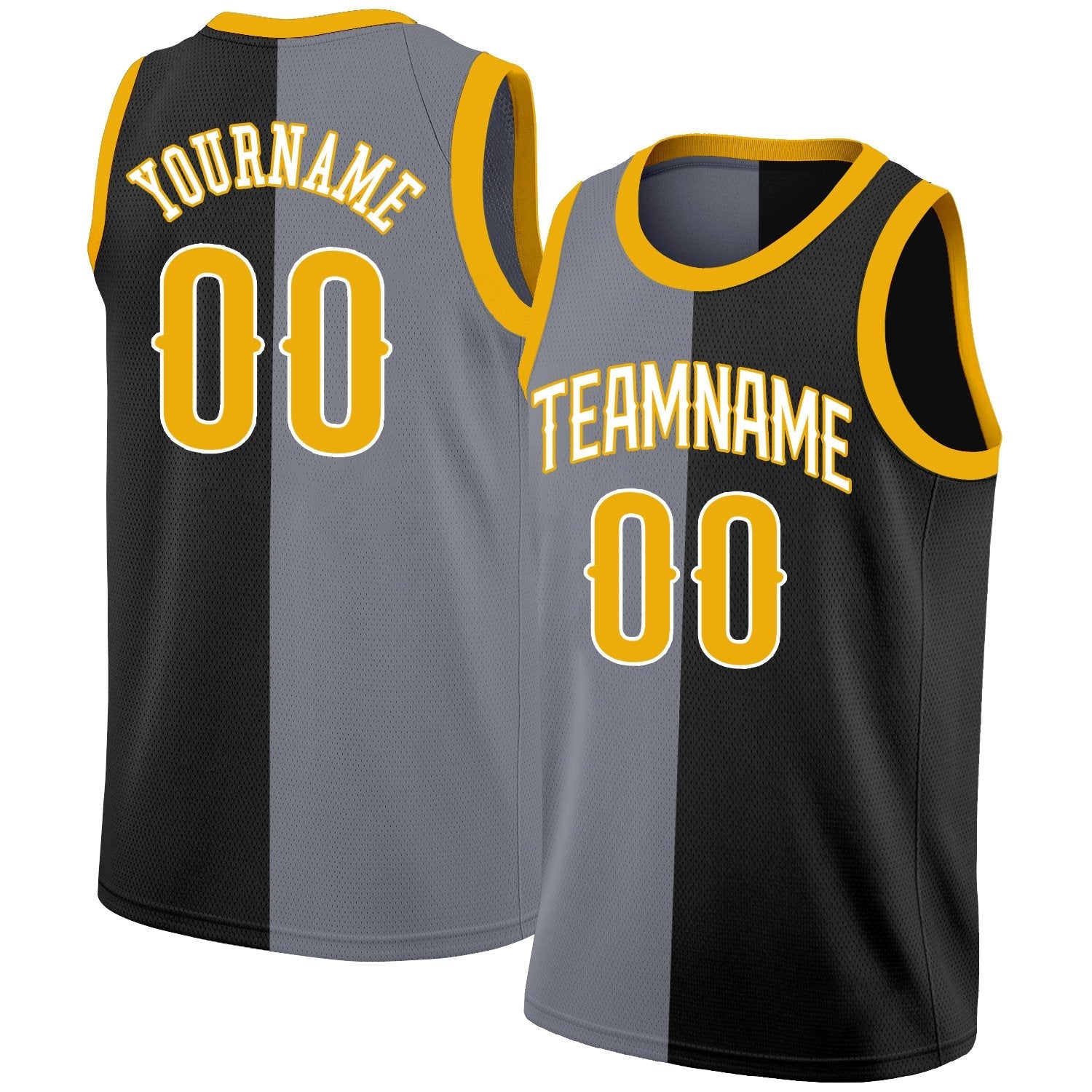Custom Black Yellow-Black Split Fashion Tops Basketball Jersey| KXKSHOP