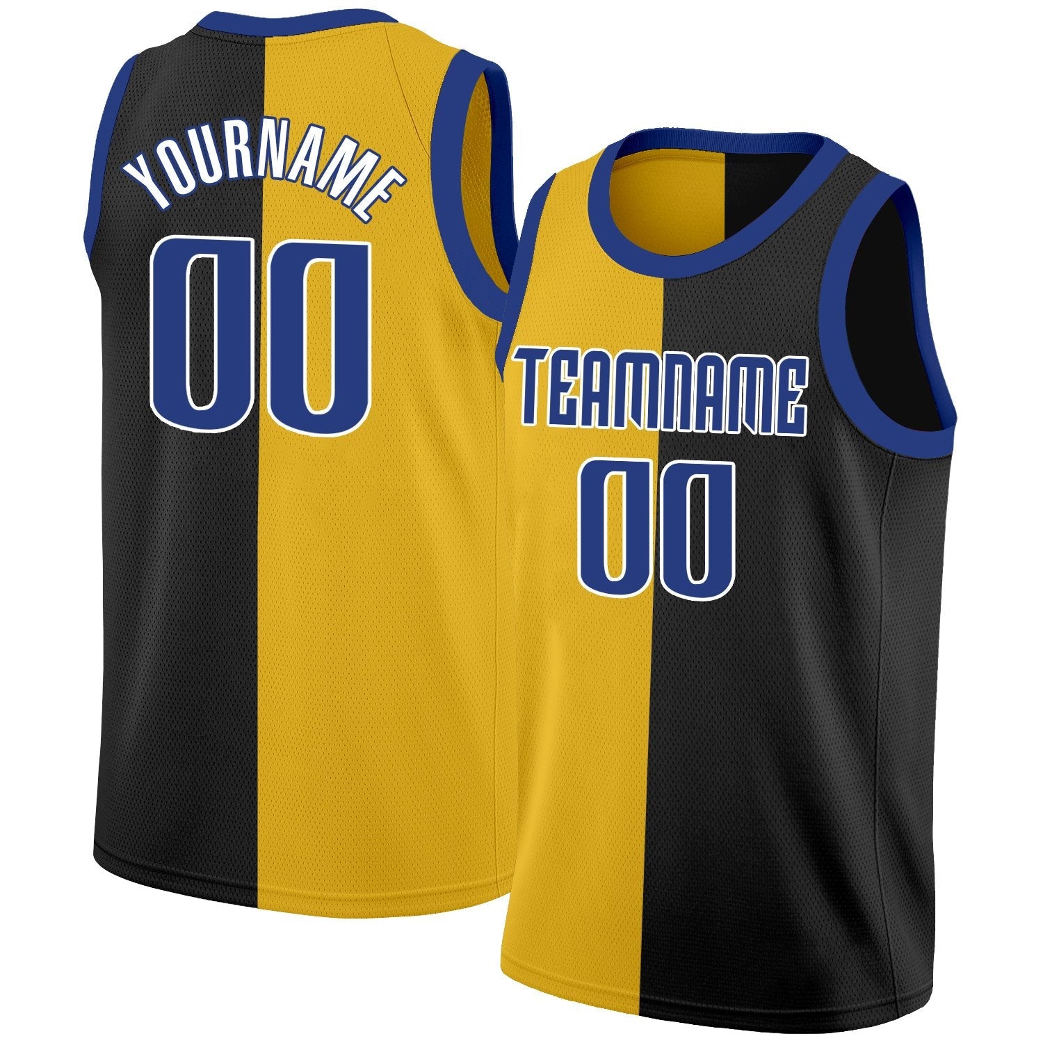 Custom Black Yellow-Navy Split Fashion Tops Basketball Jersey| KXKSHOP