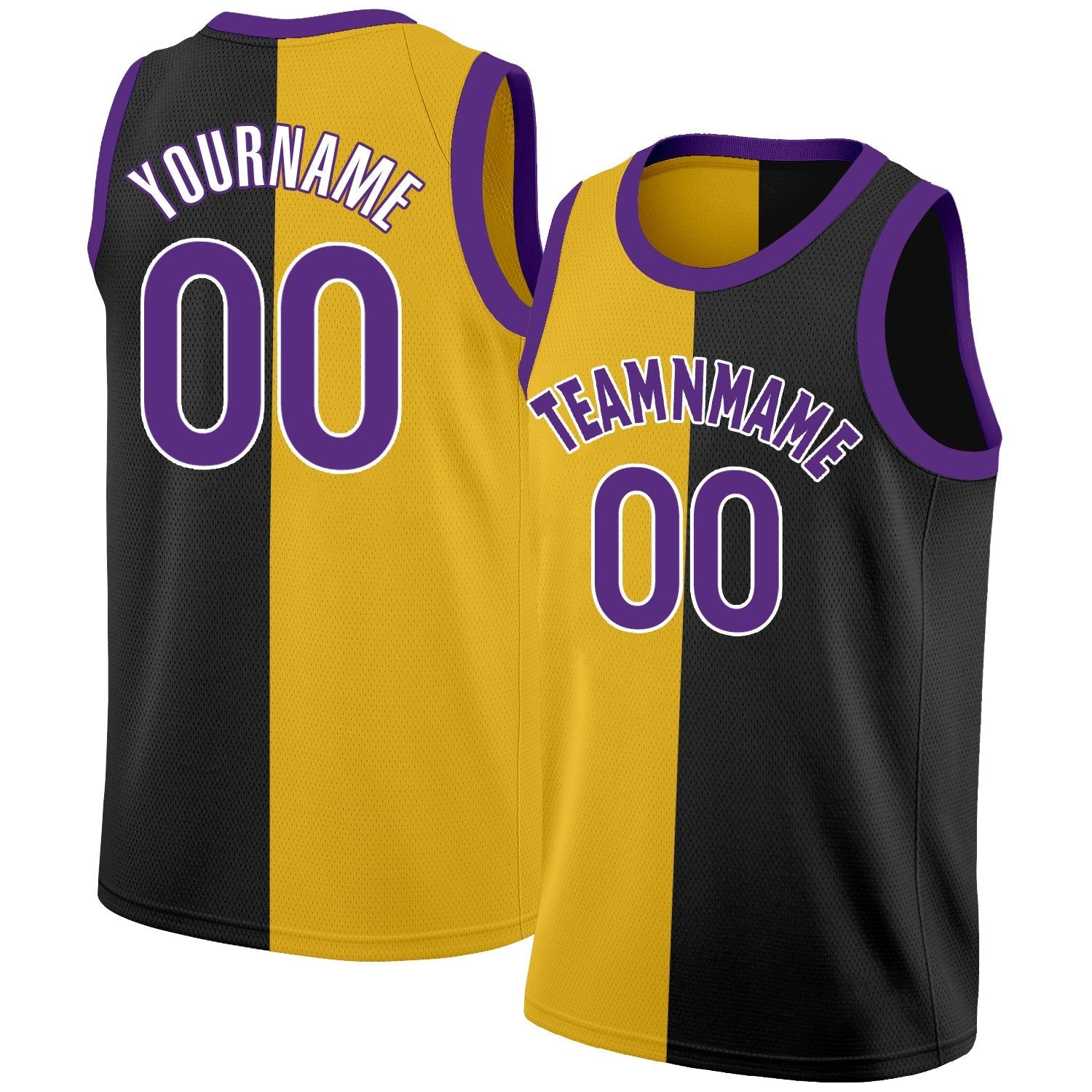 Custom Black Yellow-Purple Split Fashion Tops Basketball Jersey| KXKSHOP