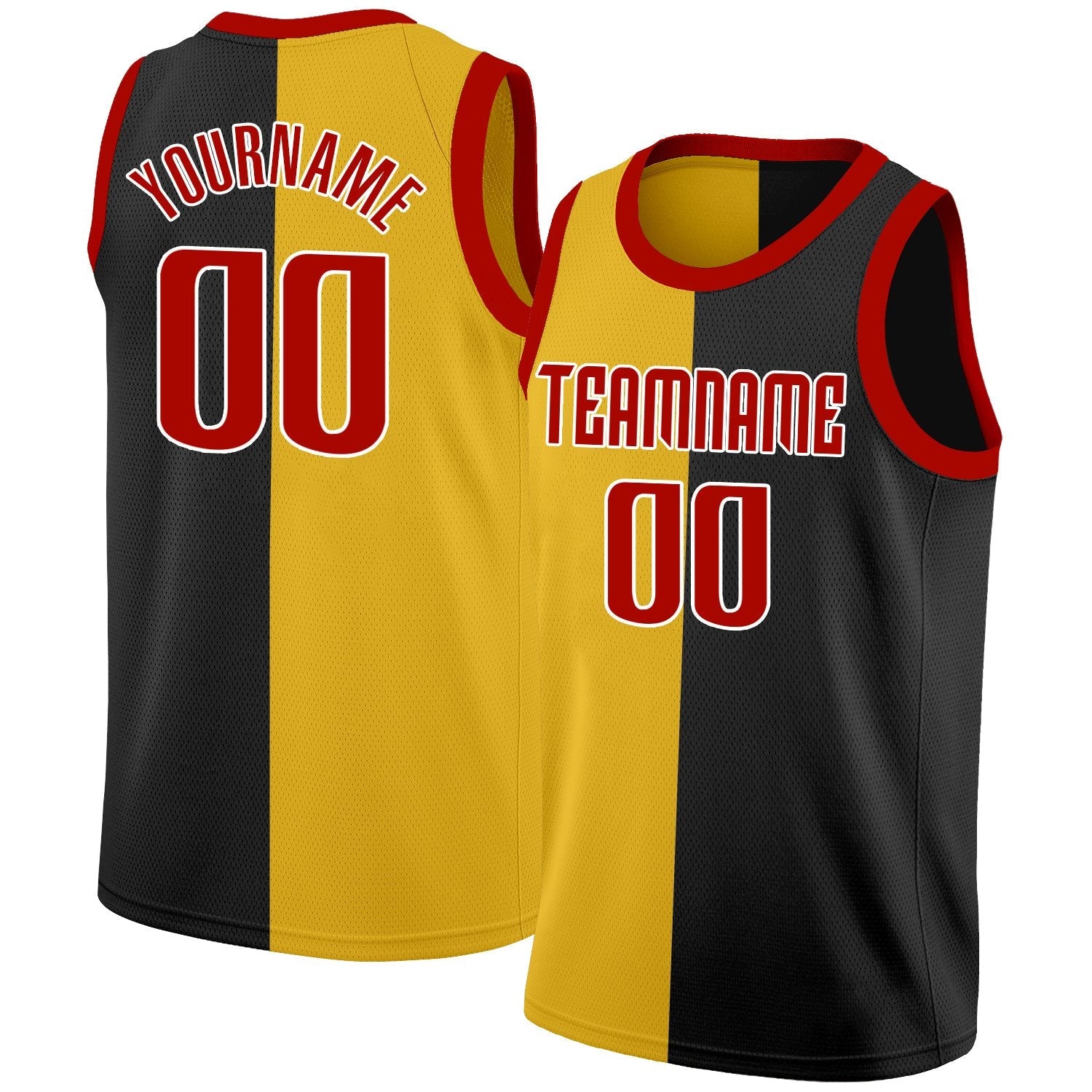 Custom Black Yellow-Red Split Fashion Tops Basketball Jersey| KXKSHOP