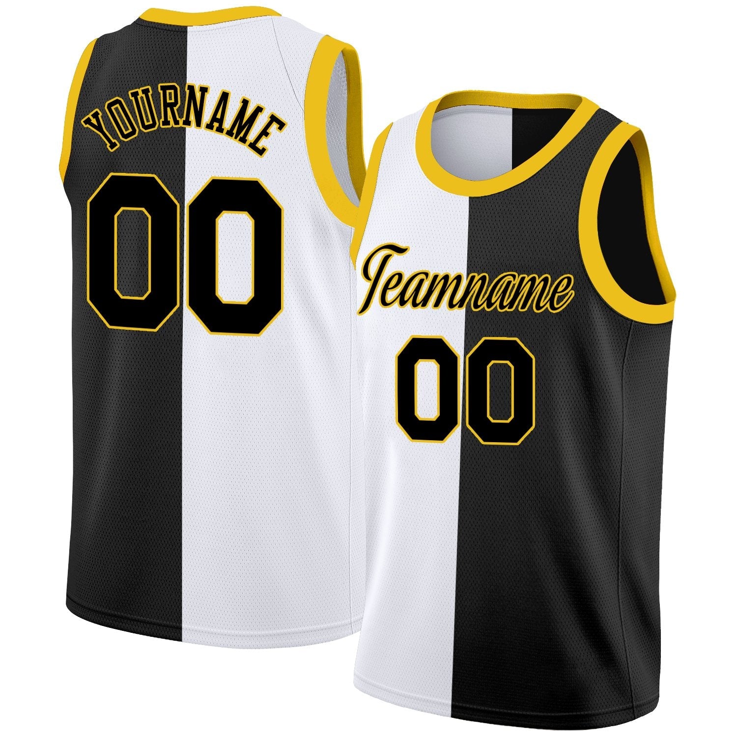 Custom White Black-Yellow Split Fashion Tops Basketball Jersey| KXKSHOP