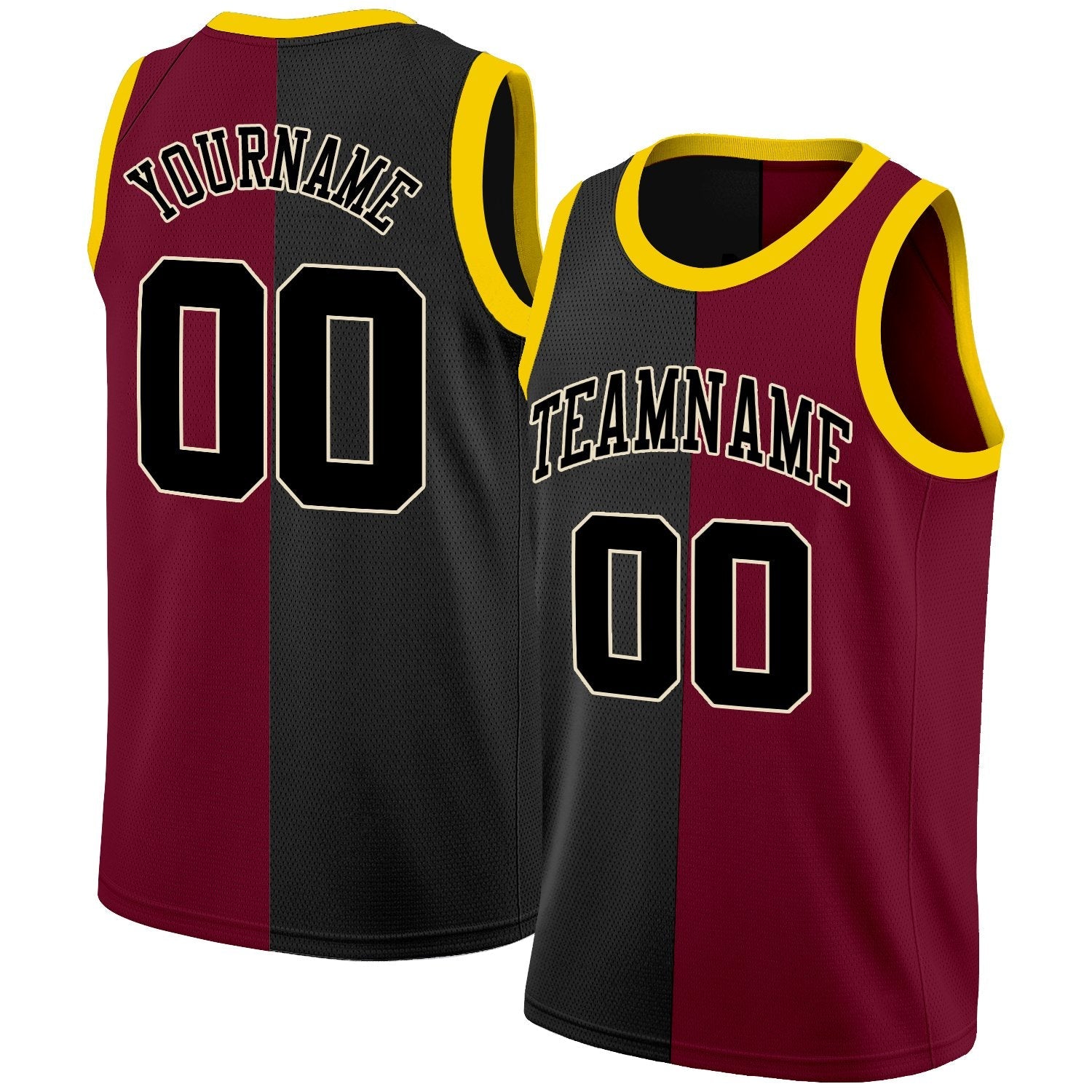 Custom Black Maroon-Yellow Split Fashion Tops Basketball Jersey| KXKSHOP
