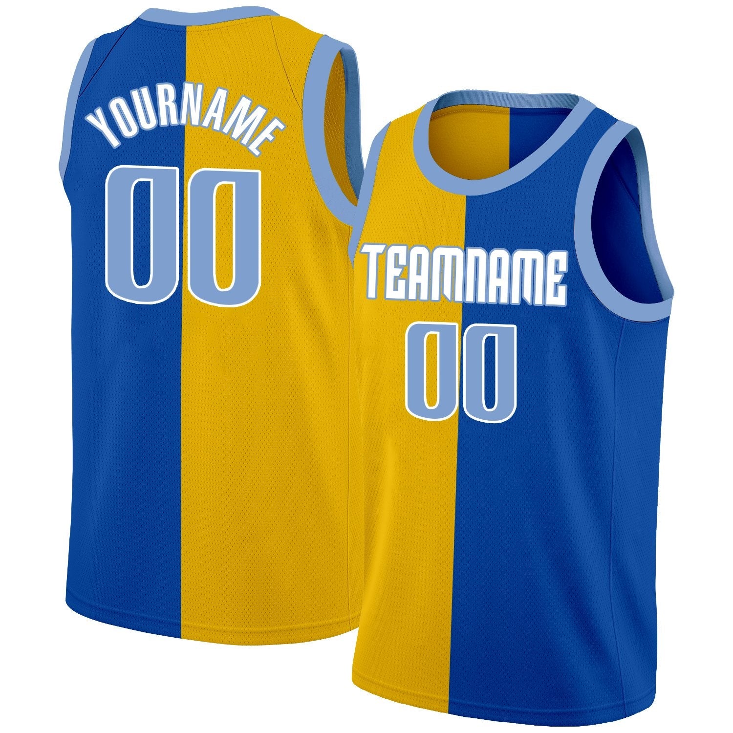 Custom Yellow Blue-White Split Fashion Tops Basketball Jersey| KXKSHOP