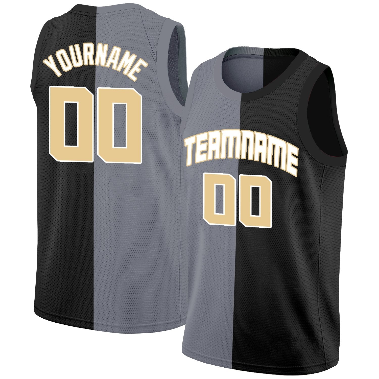 Custom Black Gold-White Split Fashion Tops Basketball Jersey| KXKSHOP