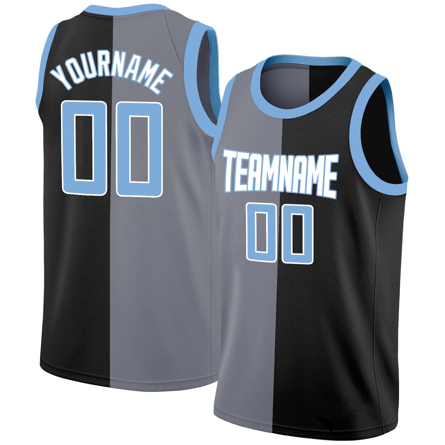 Custom Black Light Blue-White Split Fashion Tops Basketball Jersey| KXKSHOP