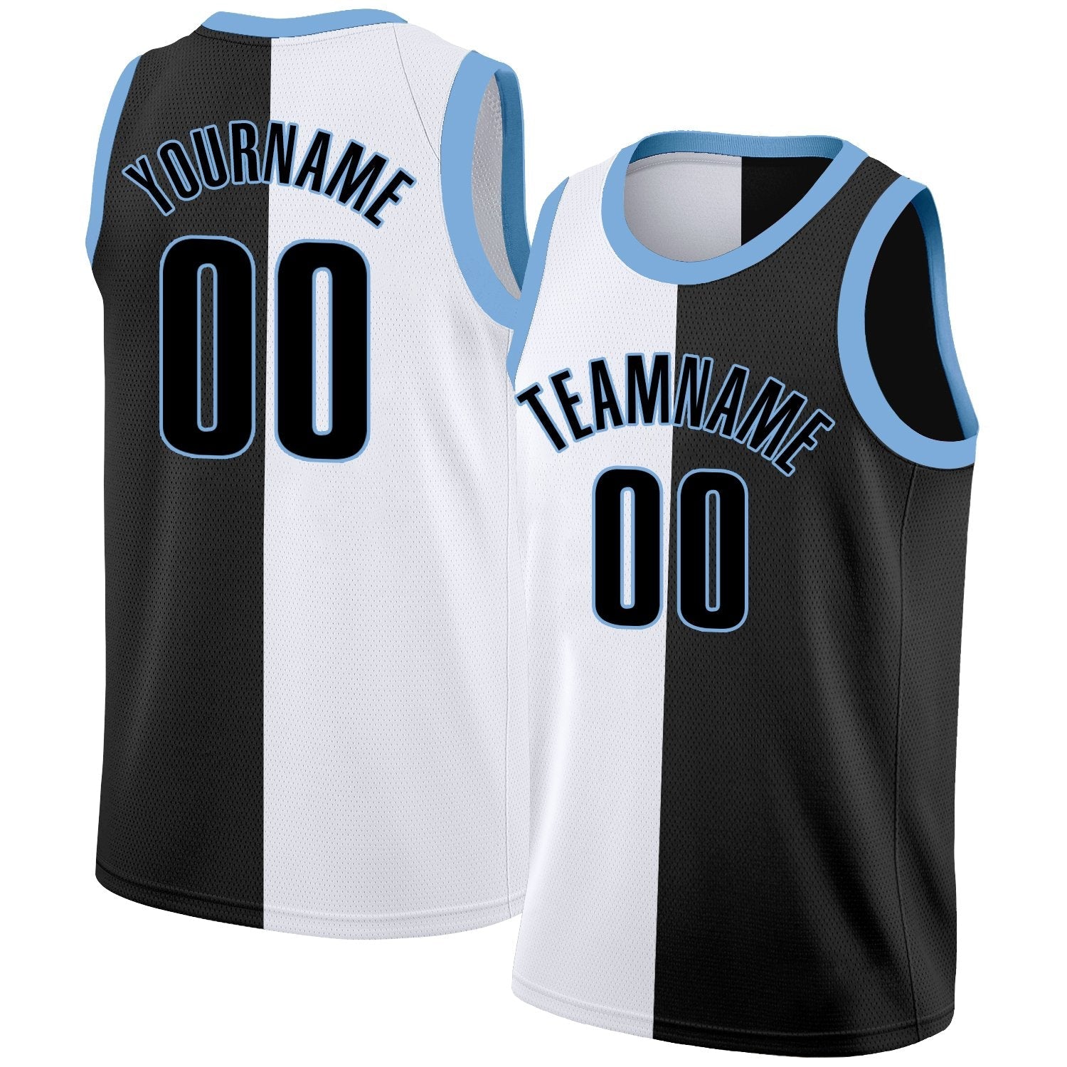 Custom Black White-Blue Split Fashion Tops Basketball Jersey| KXKSHOP