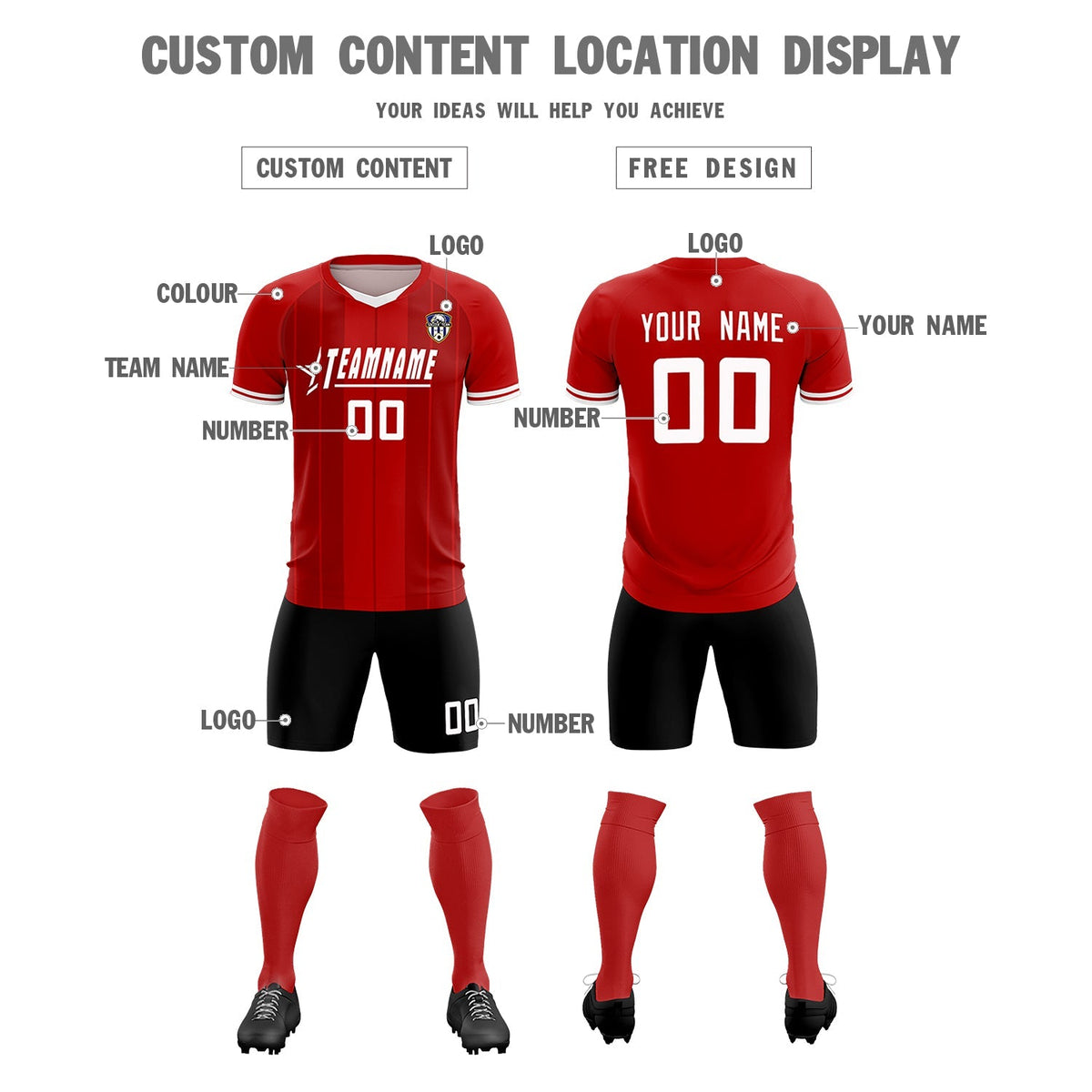 Custom Red Classic Striped Personalized Football Kit Jersey