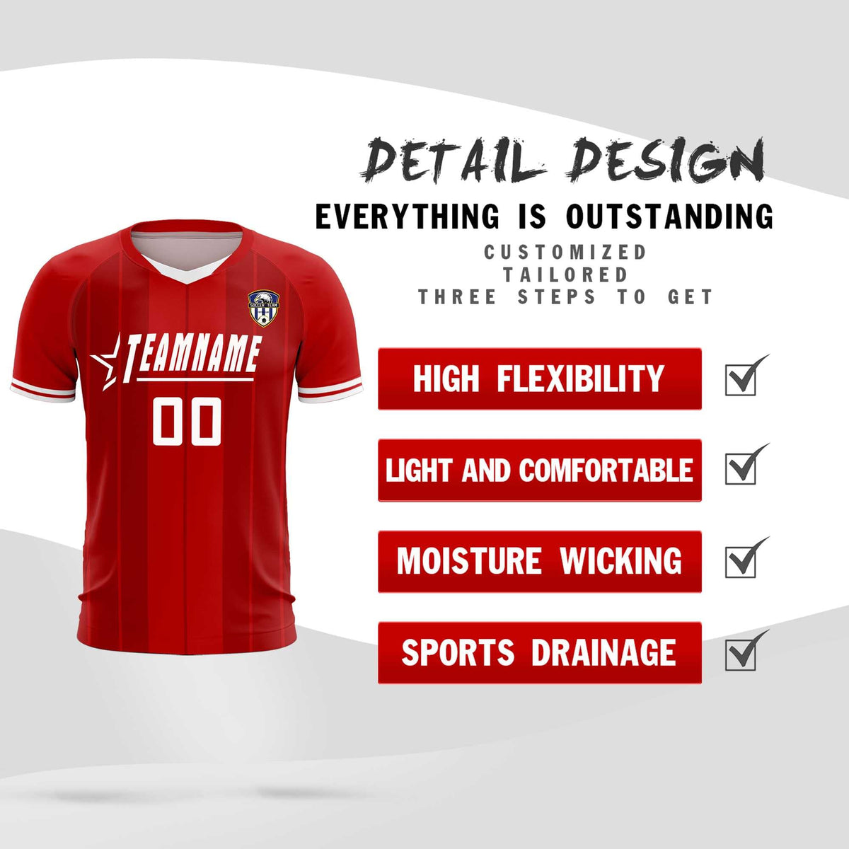 Custom Red Classic Striped Personalized Football Kit Jersey