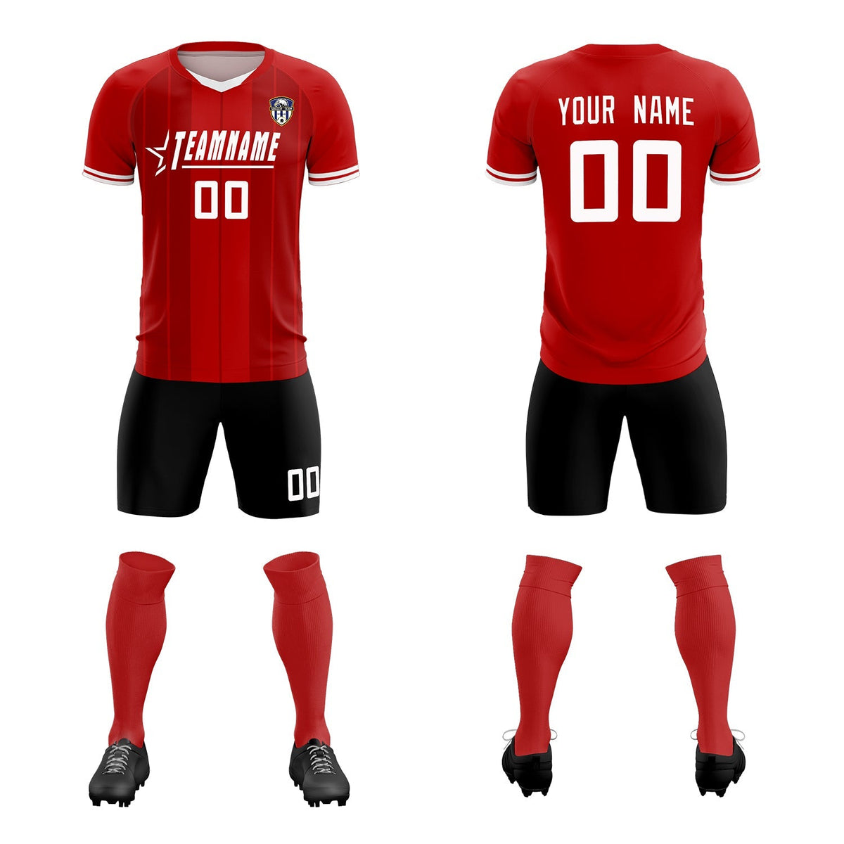 Custom Red Classic Striped Personalized Football Kit Jersey