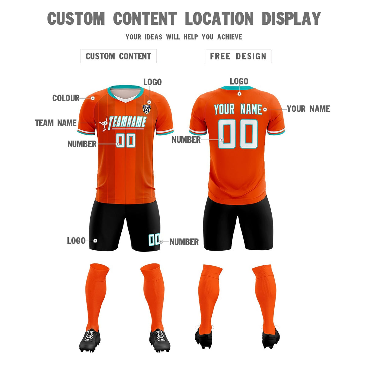 Custom Orange Classic Striped Personalized Football Kit Jersey