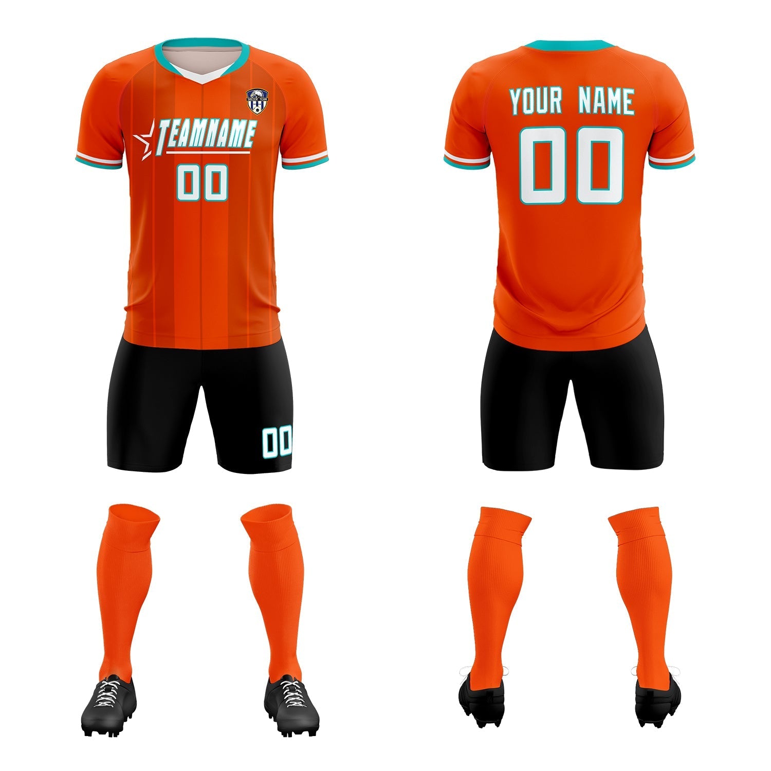 Custom Orange Classic Striped Personalized Football Kit Jersey