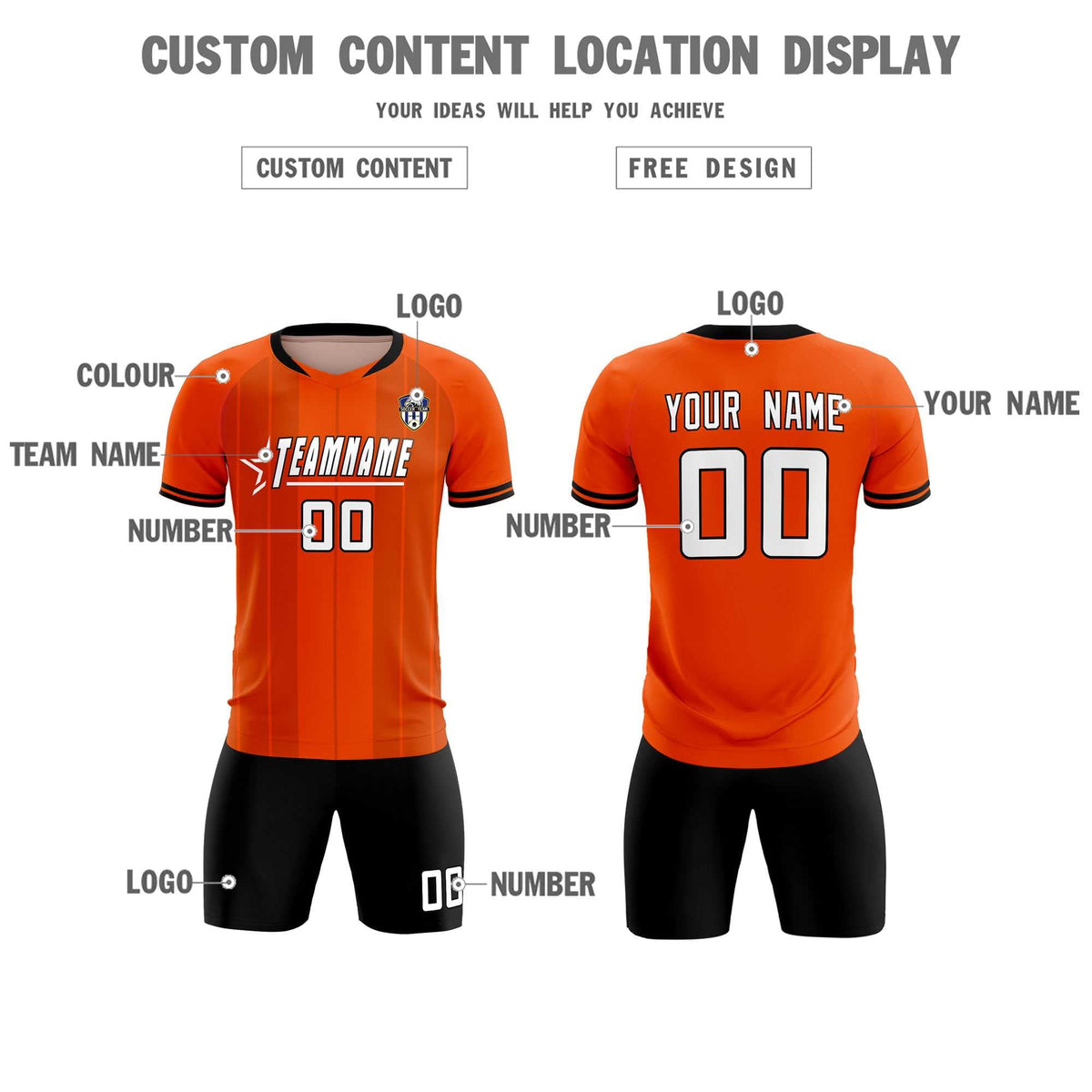 Custom Orange Classic Striped Personalized Football Kit Jersey