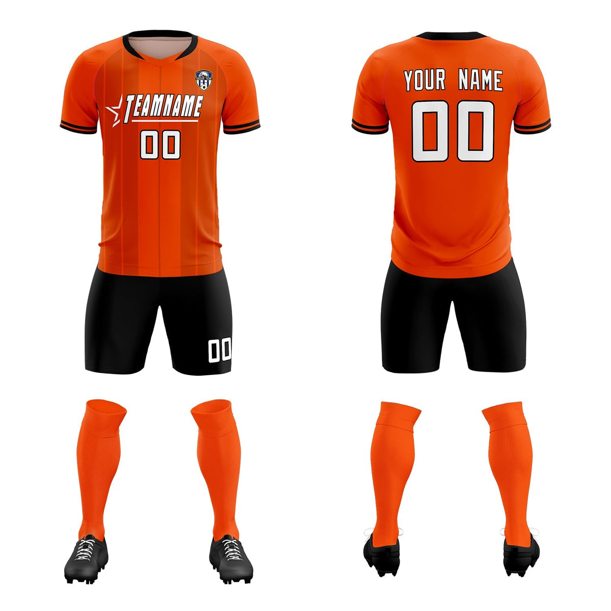Custom Orange Classic Striped Personalized Football Kit Jersey