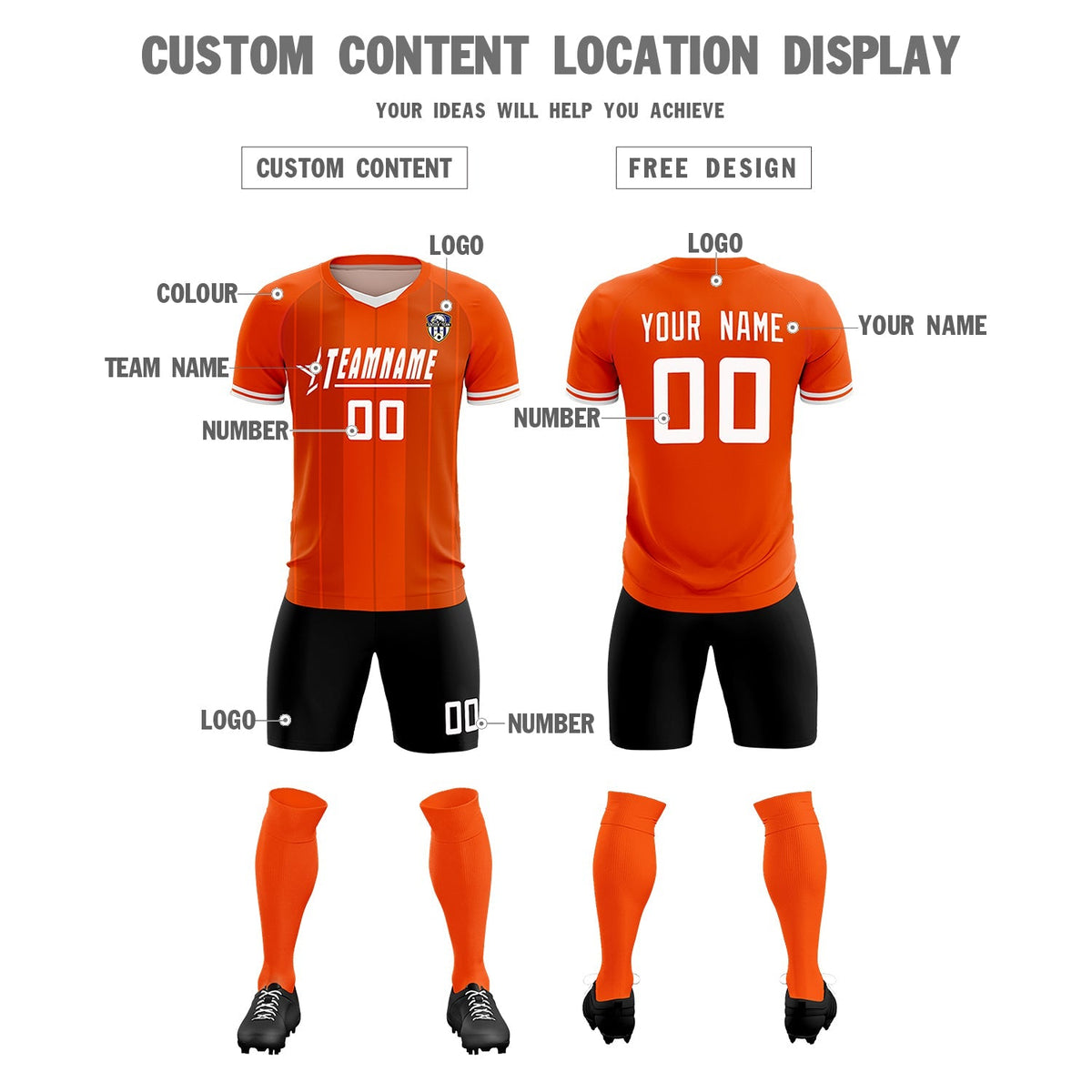 Custom Orange Classic Striped Personalized Football Kit Jersey