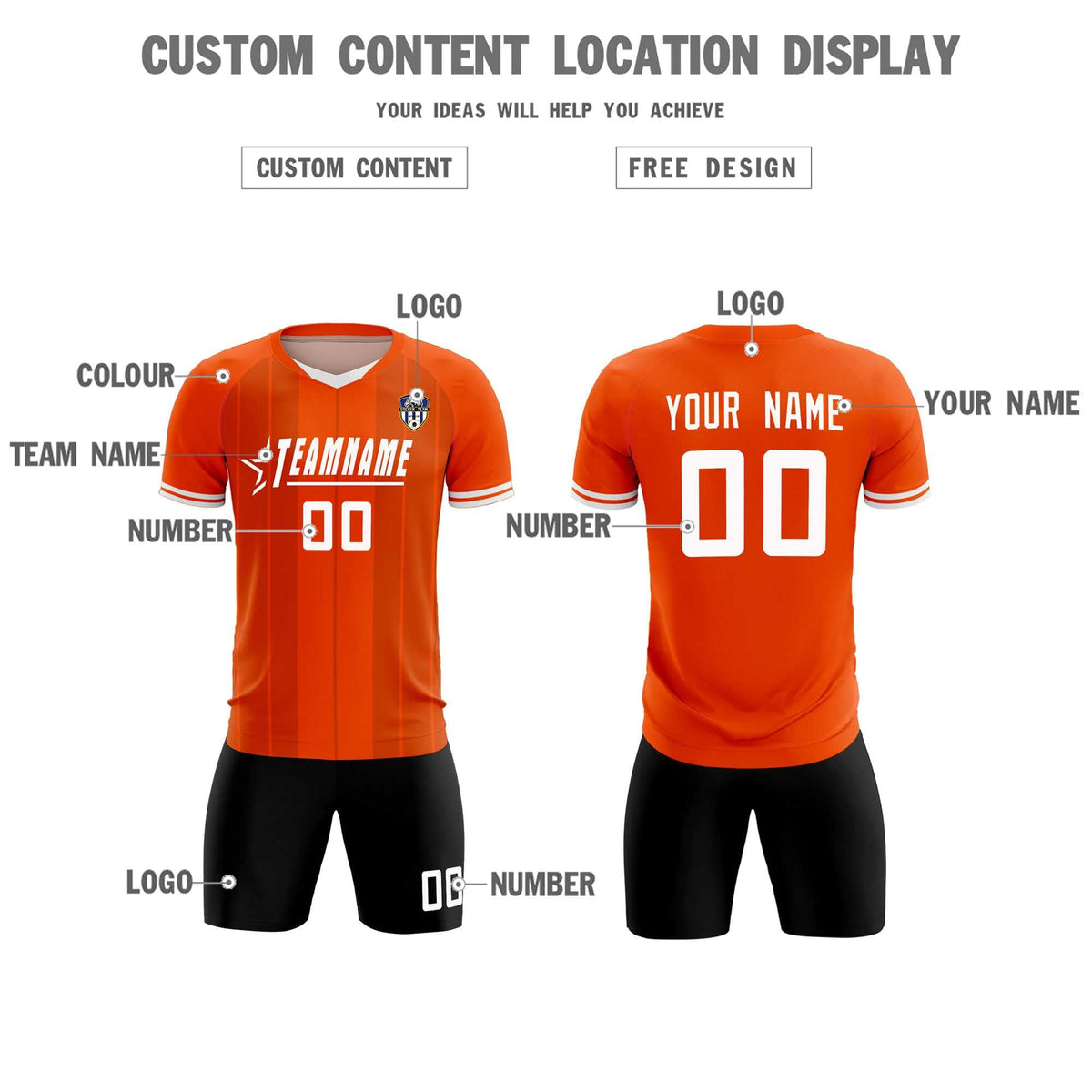 Custom Orange Classic Striped Personalized Football Kit Jersey