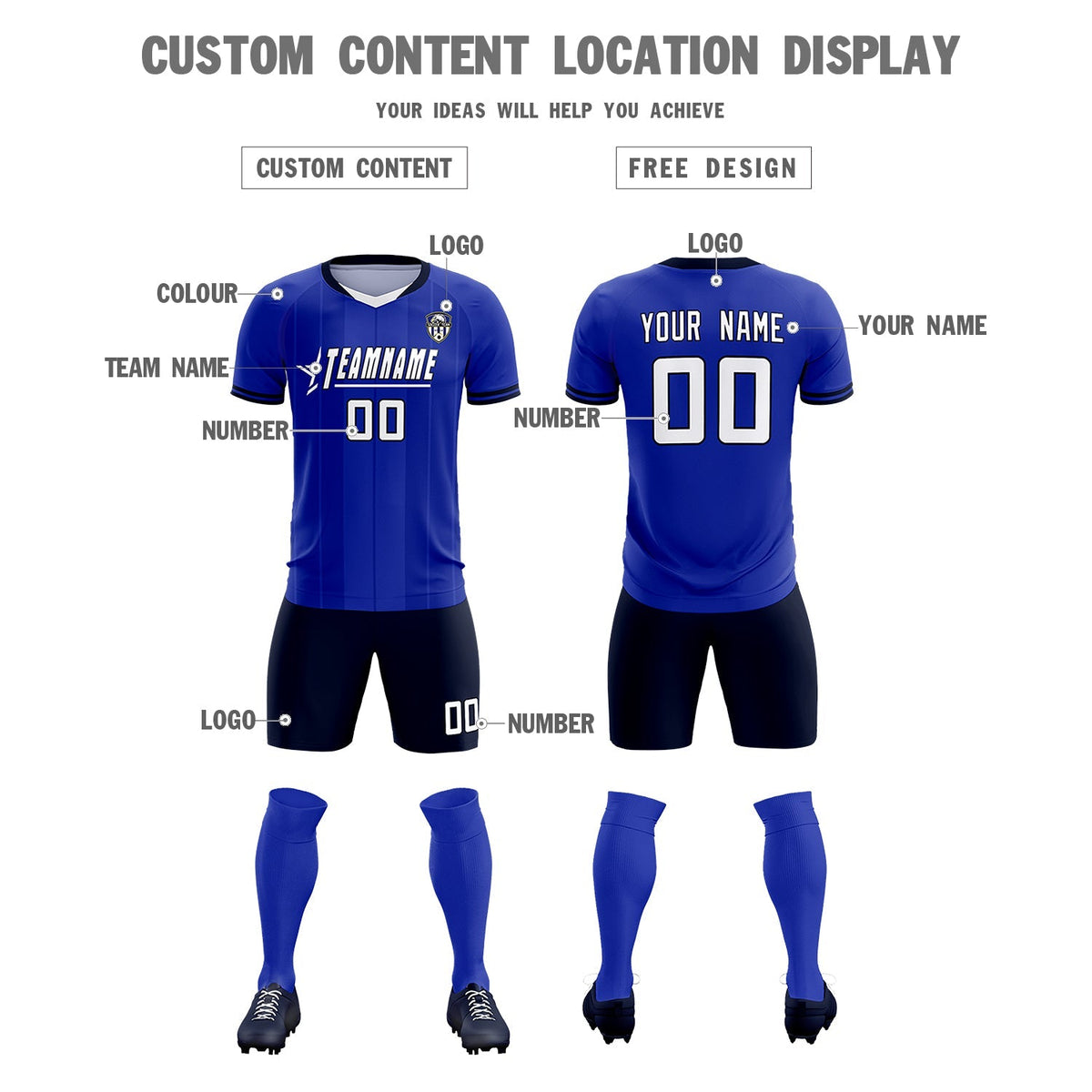 Custom Royal Classic Striped Personalized Football Kit Jersey