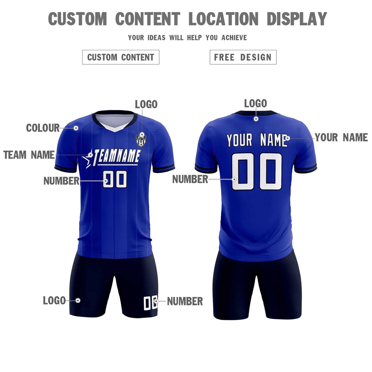 Custom Royal Classic Striped Personalized Football Kit Jersey