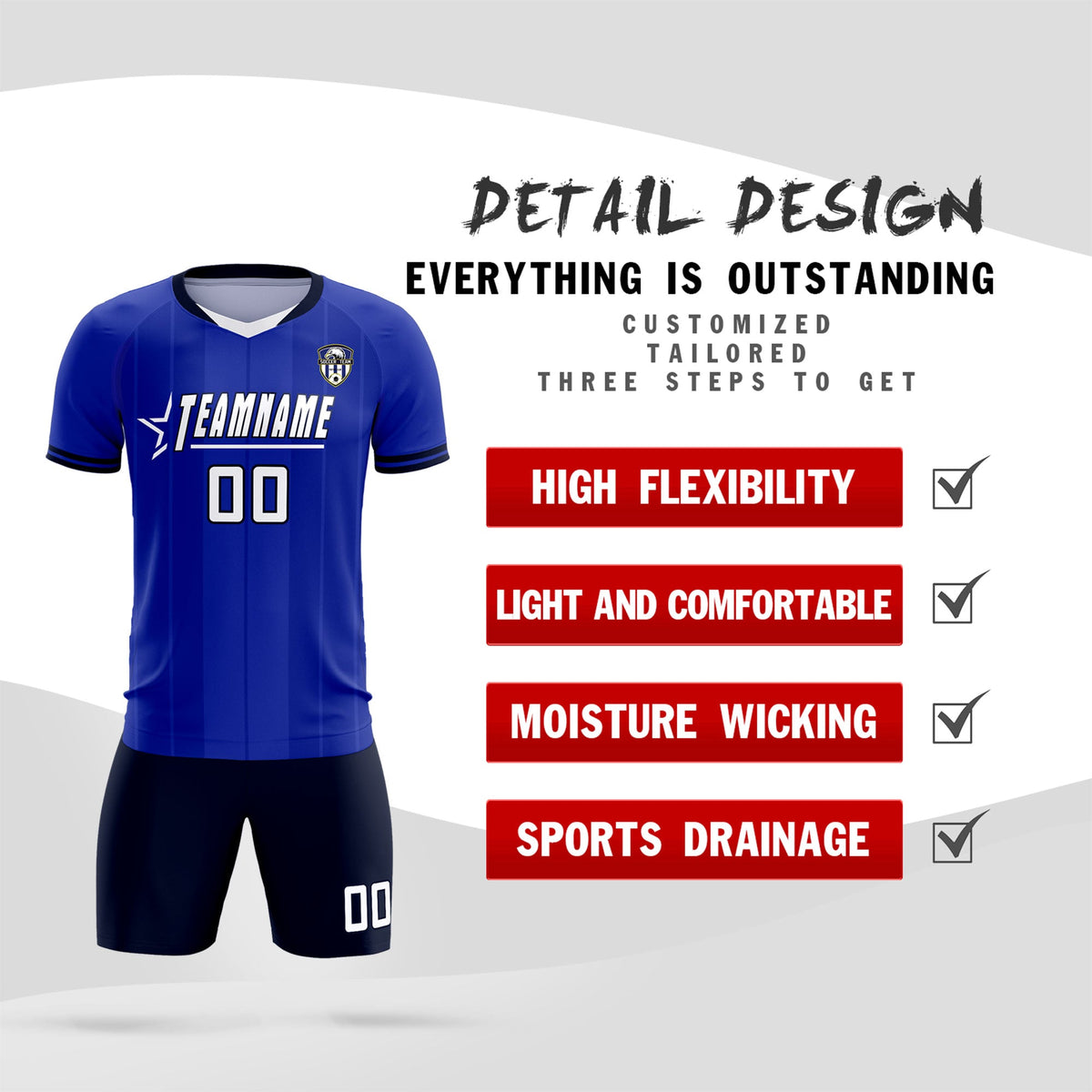 Custom Royal Classic Striped Personalized Football Kit Jersey