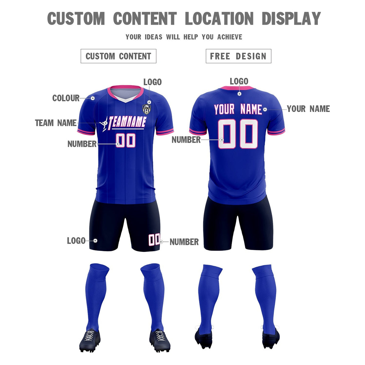 Custom Royal Classic Striped Personalized Football Kit Jersey