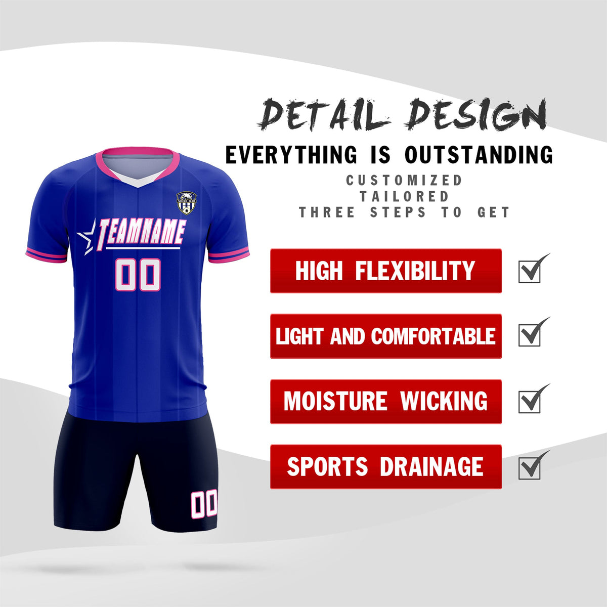 Custom Royal Classic Striped Personalized Football Kit Jersey