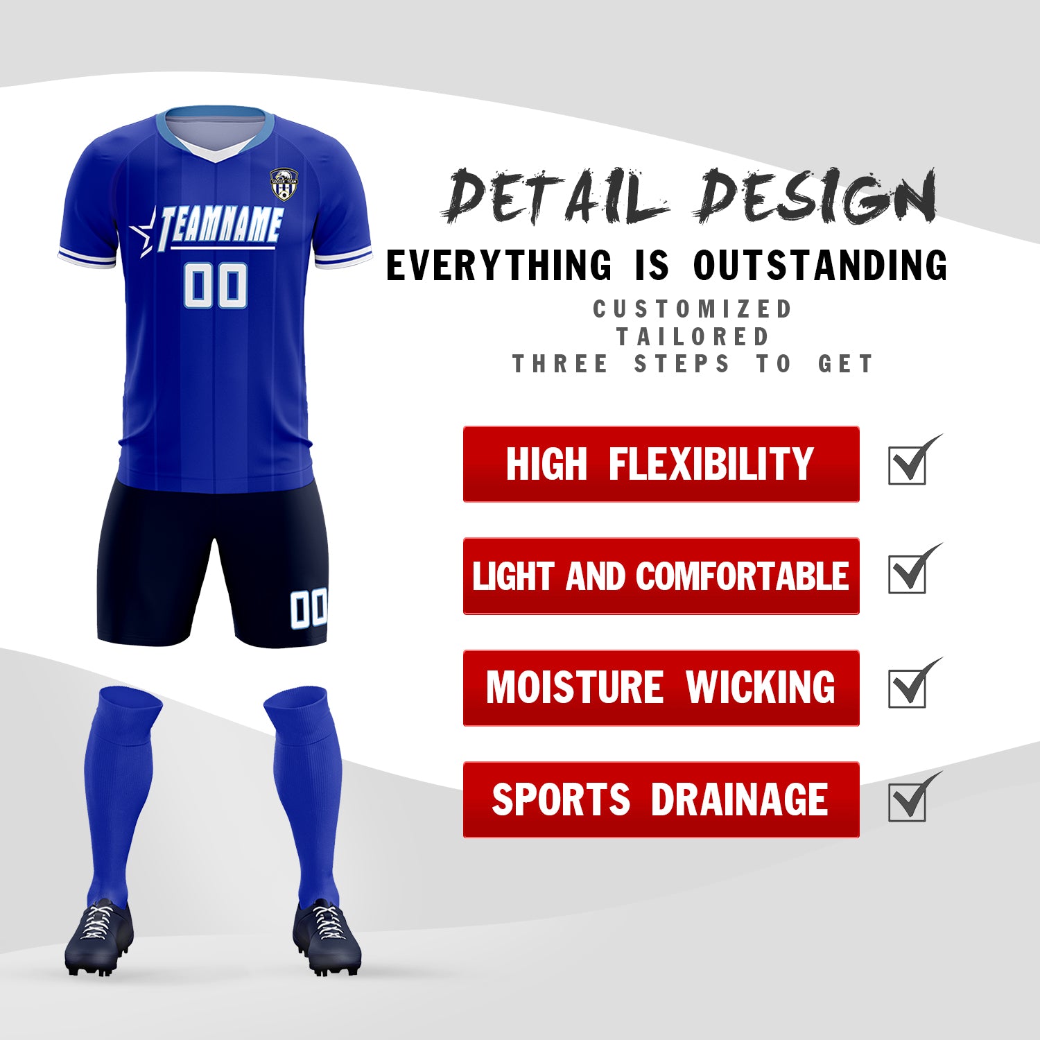 Custom Royal Classic Striped Personalized Football Kit Jersey