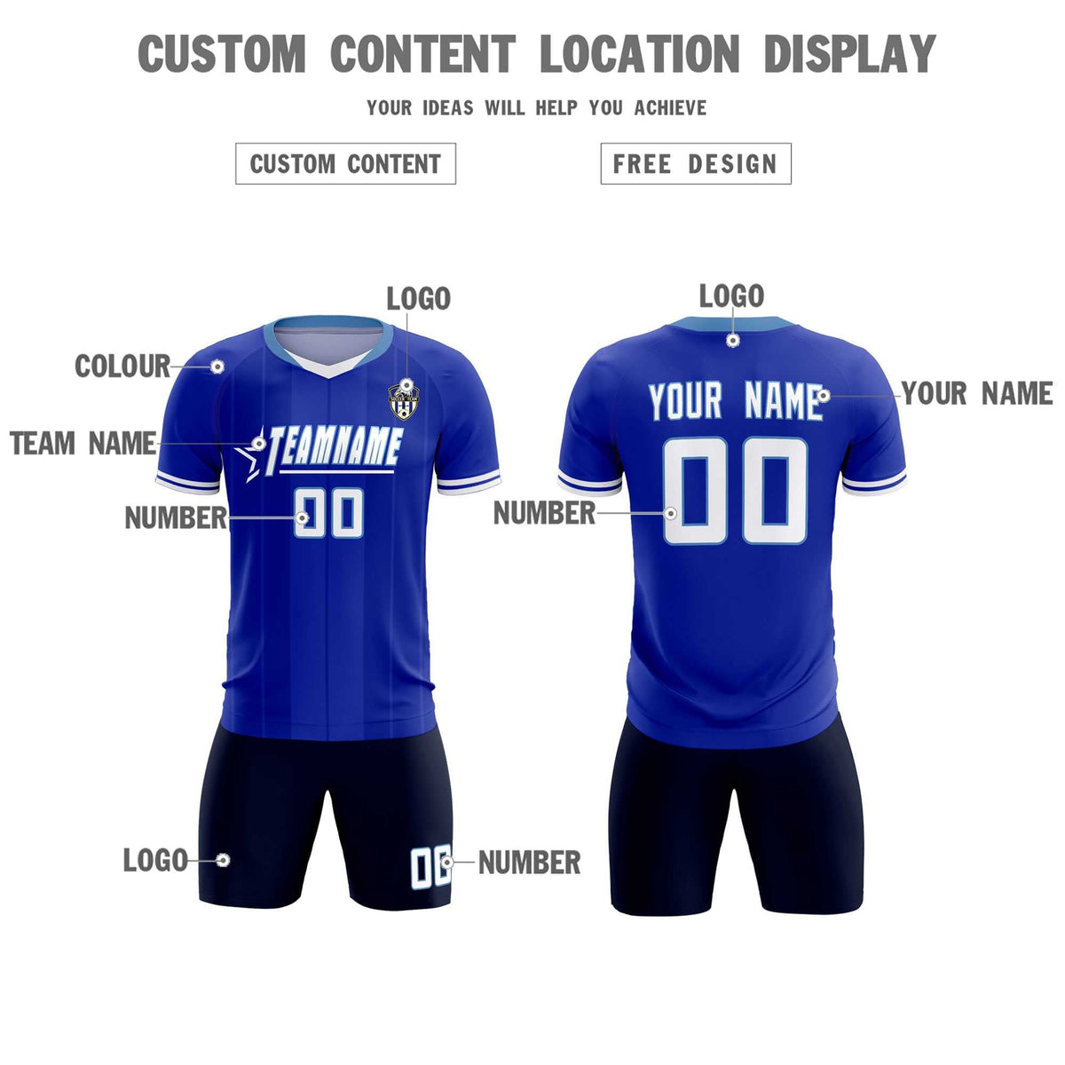 Custom Royal Classic Striped Personalized Football Kit Jersey