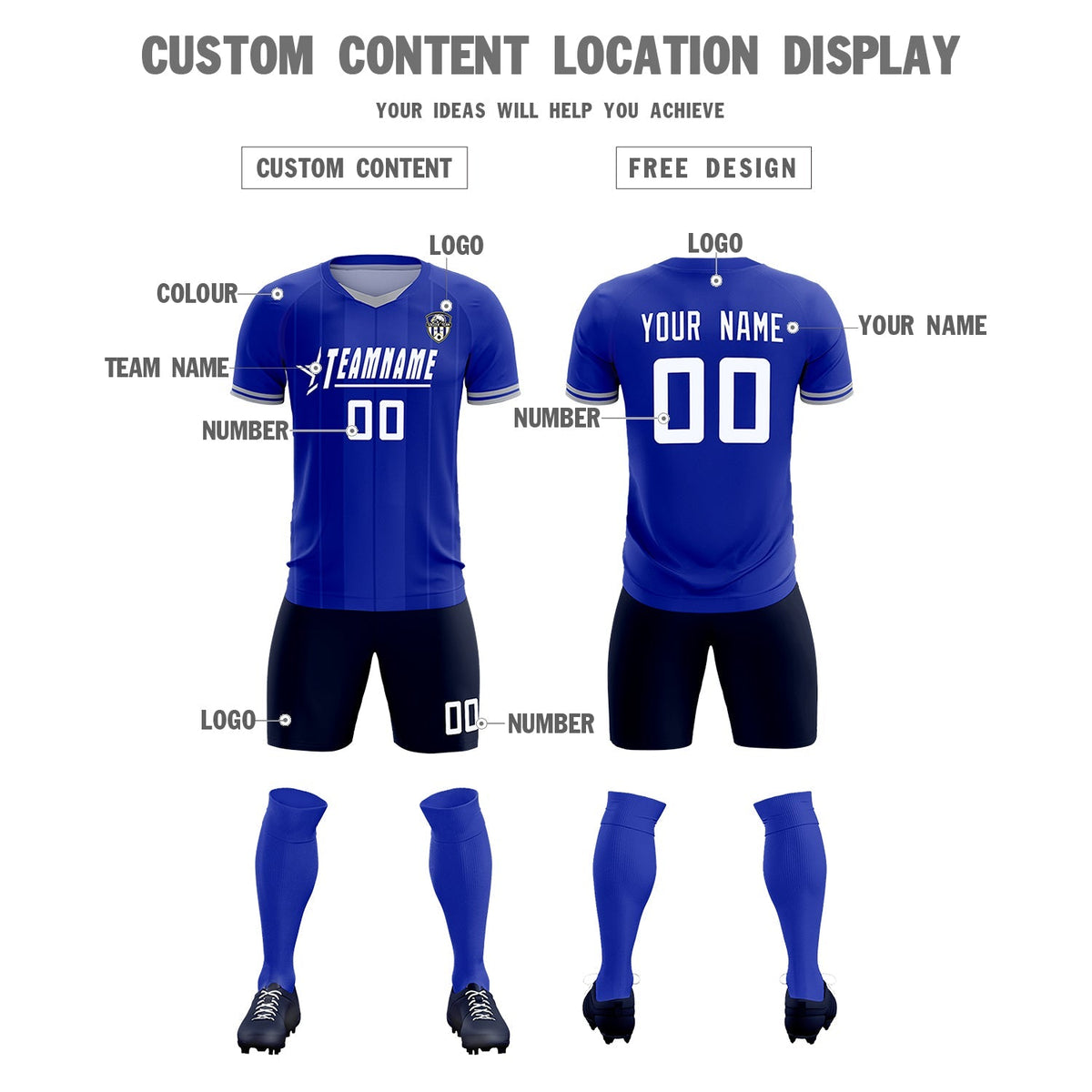 Custom Royal Classic Striped Personalized Football Kit Jersey